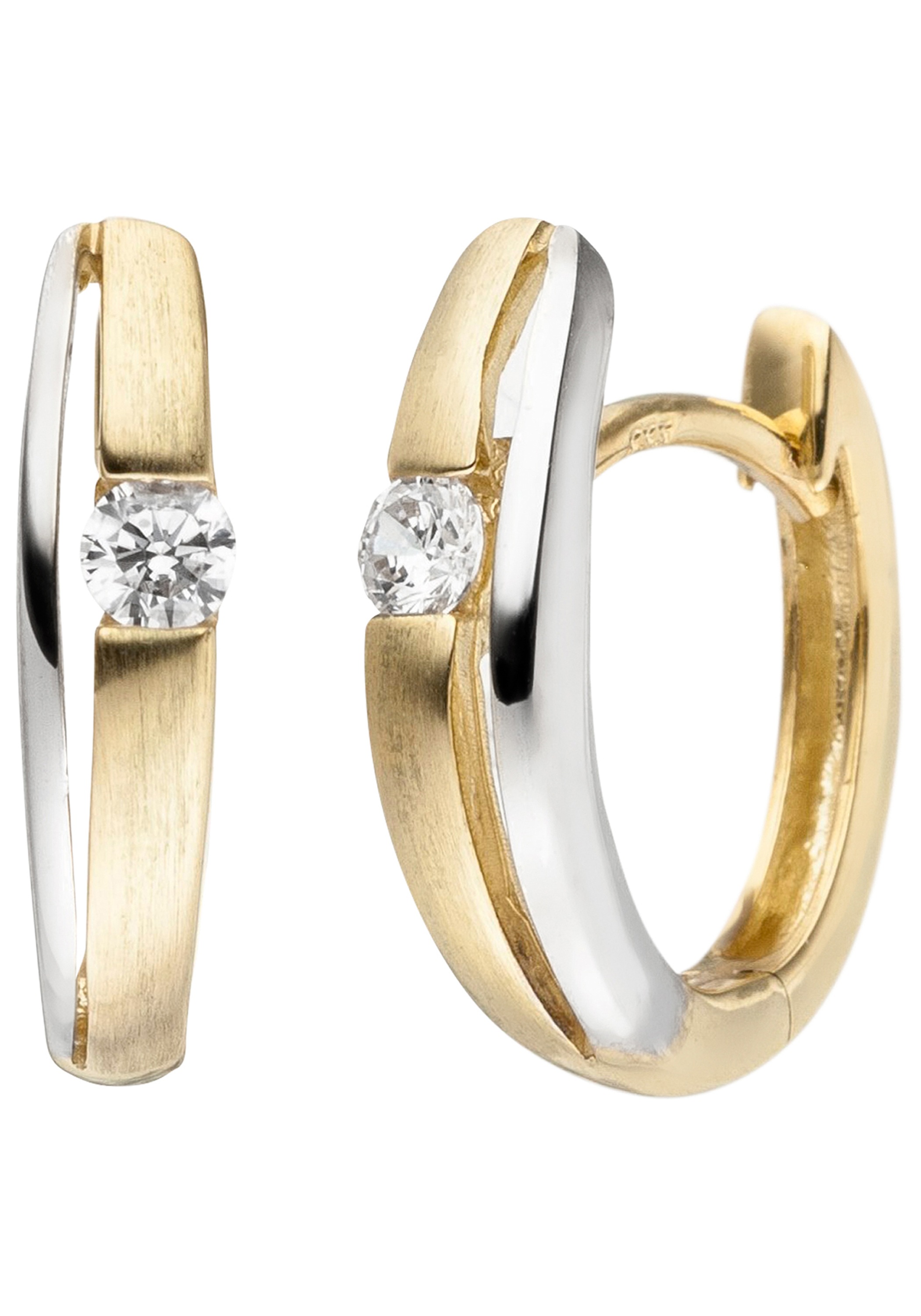 JOBO Damen Paar Creolen "Ohrringe in Bicolor-Optik mit Zirkonia", Gelbgold 333, gold, Gelbgold 333, Ohrringe, 333 Gold