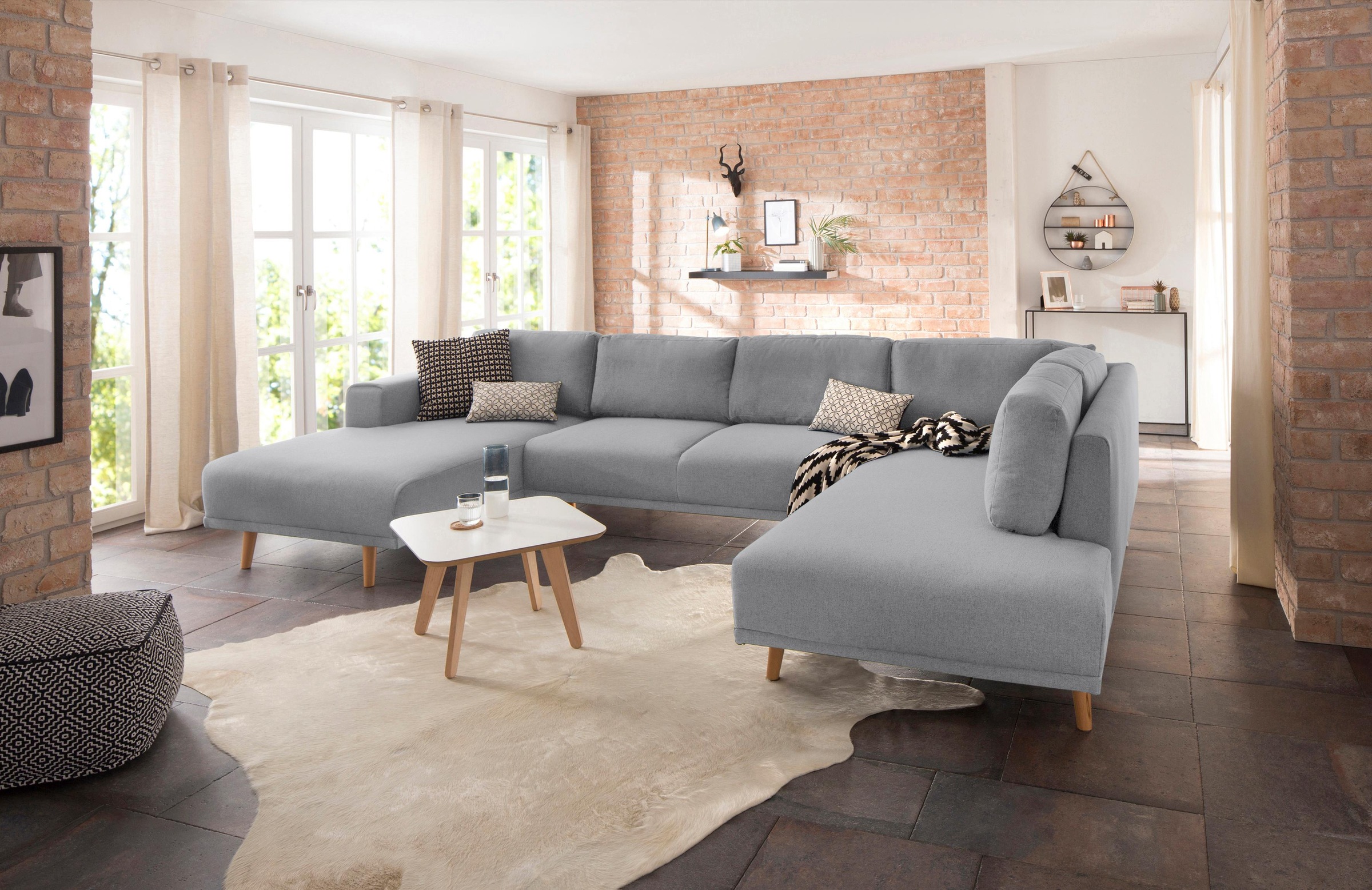 Home affaire Wohnlandschaft »Lasse U-Form«, im scandinavischem Stil mit Holzfüßen