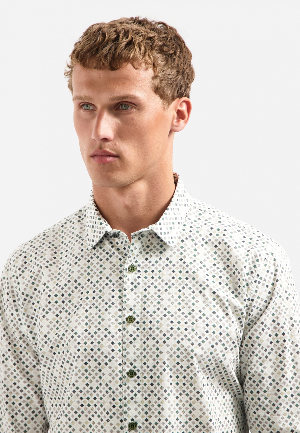 NO EXCESS Langarmhemd »No Excess Stretchhemd mit Print Shirt Stretch Allover Printed«