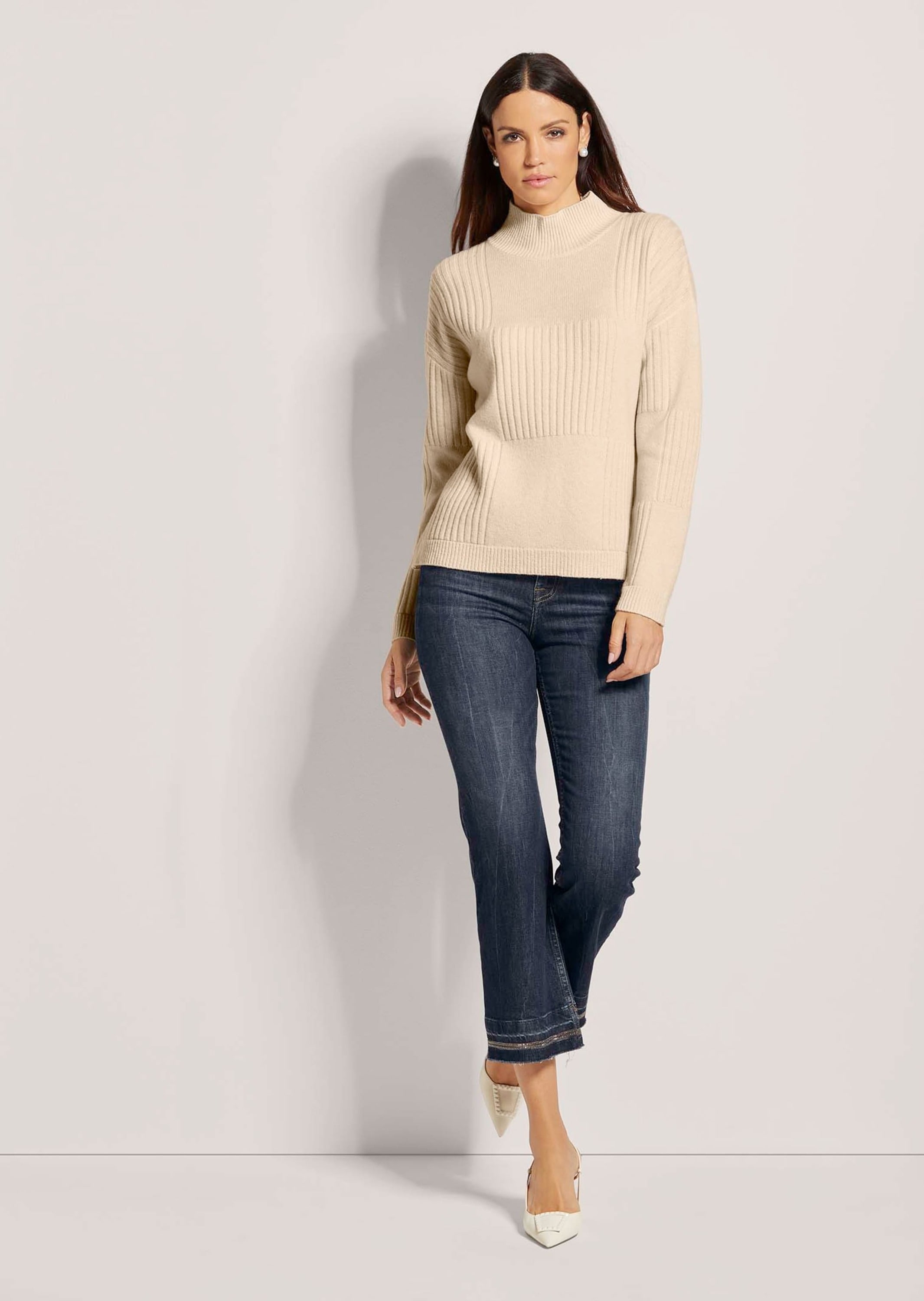 MADELEINE Longpullover »Pullover Langarm Stehkragen-Pullover, Wolle«