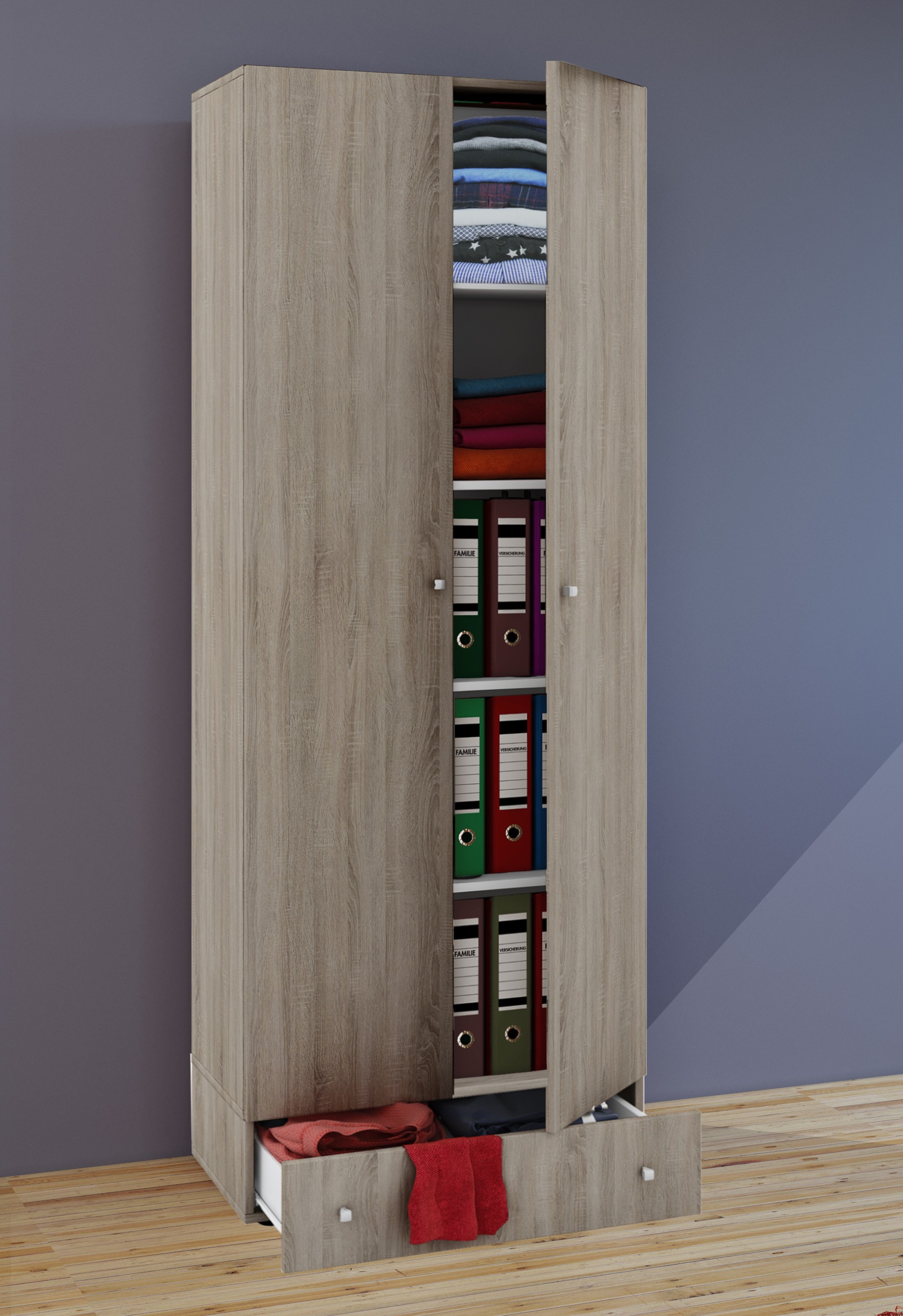 VCM Kleiderschrank »VCM Holz Kleiderschrank | 5 Fächer mit Schublade | 2 Drehtüren | Maße ca. B. 70 x H. 196 x T. 40 cm ¿ Vandol S«, (1 St.)