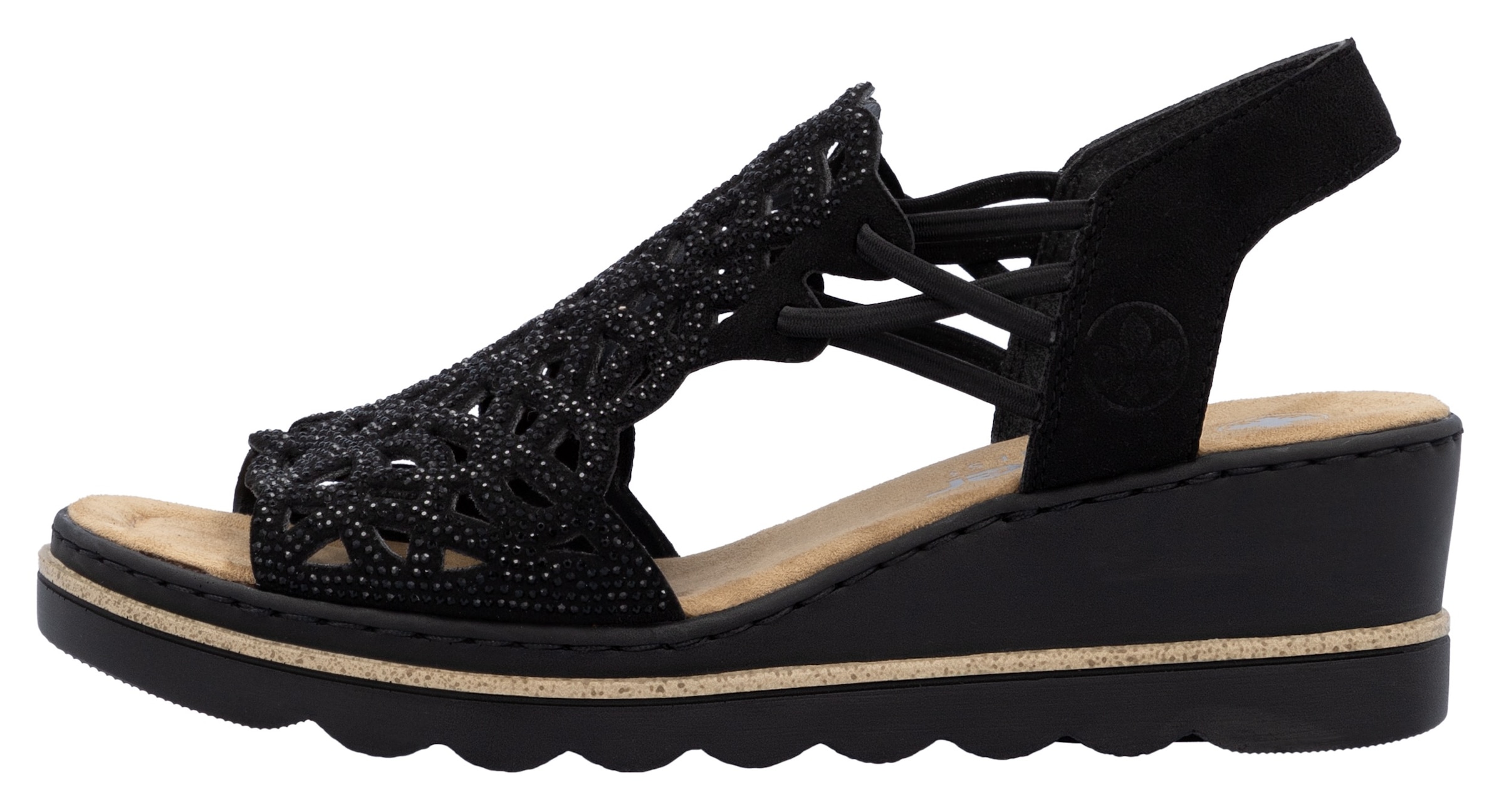 Rieker Keilsandalette, Sommerschuh, Plateausandale, Schlupfschuh mit Schmucksteinchen