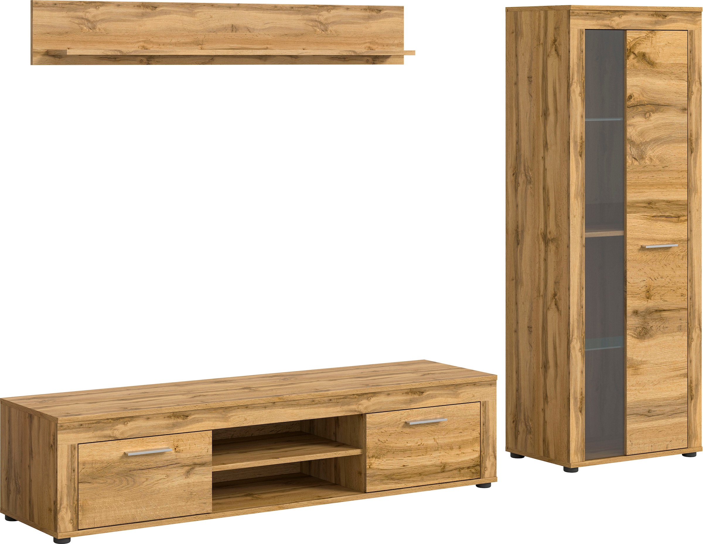 INOSIGN Wohnzimmer-Set "Aosta, Breite 235cm, bestehend aus Lowboard, Wandboard, Vitrine", (3 St.), Wohnwand, Kombination