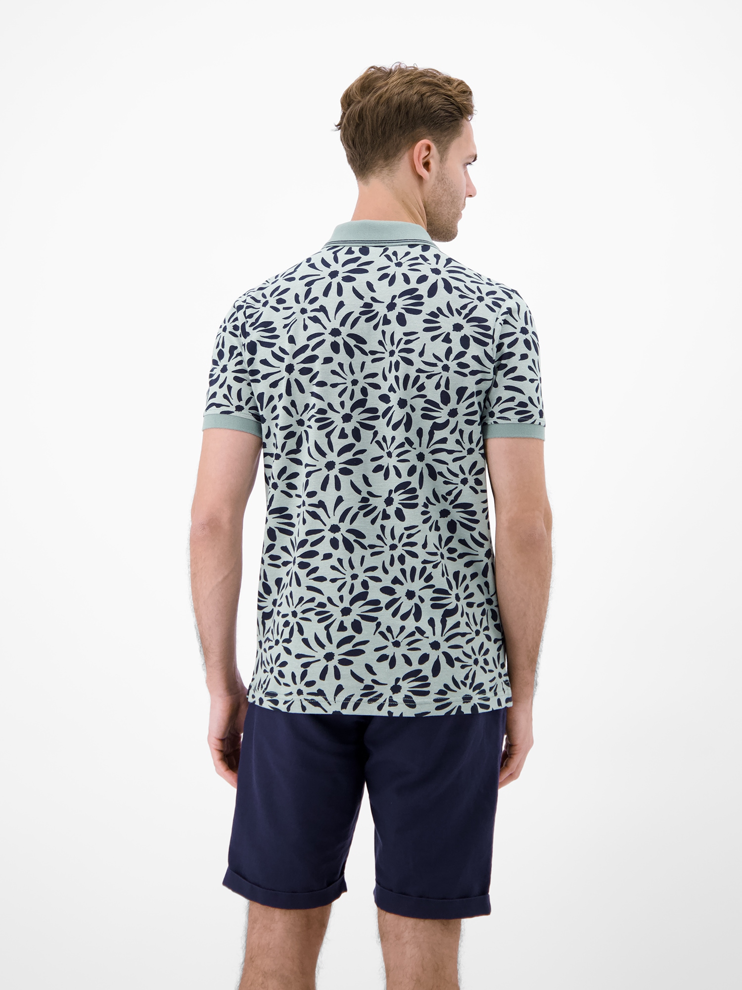 LERROS Poloshirt »Poloshirt mit floralem All-over-Print, 2-Tone-Optik«