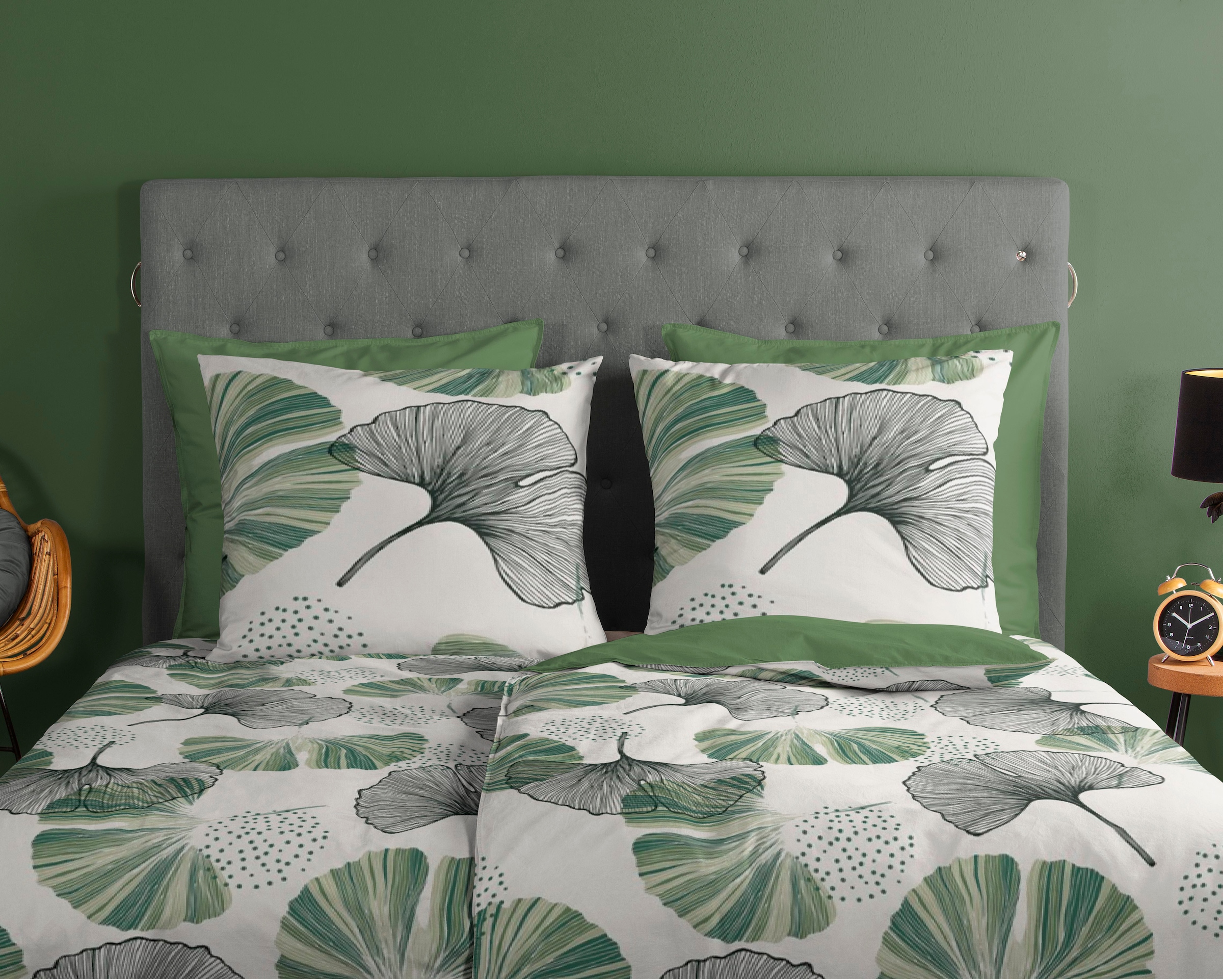 good morning Wendebettwäsche »Gigi«, Baumwolle, 135x200, Reißverschluss, Wendeoptik, Blätter, Simple, Grün