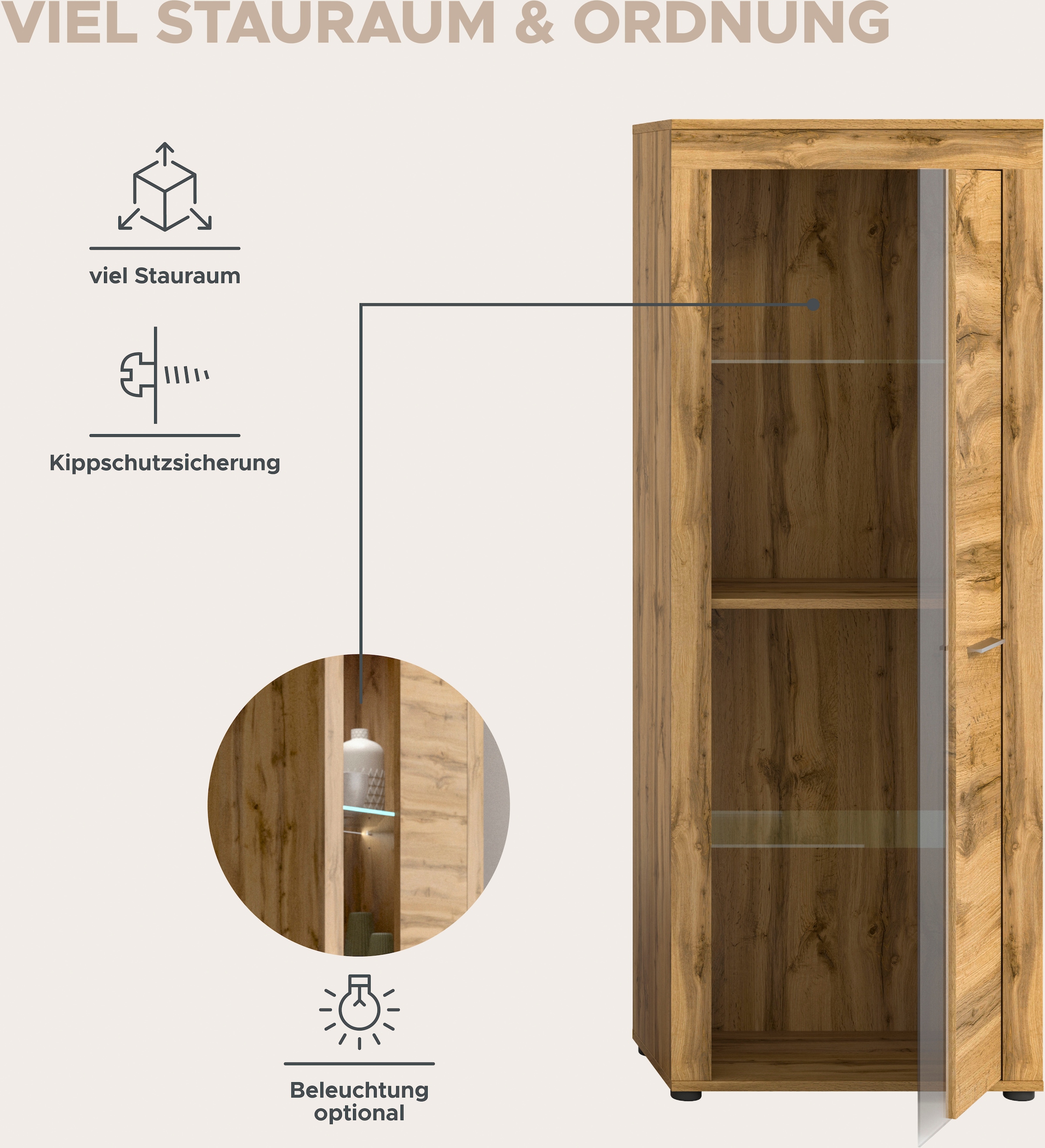 INOSIGN Wohnwand »Aosta, Breite 330cm, best. aus Highboard, Lowboard, Wandboard, Vitrine«, (4 St.), Wohnwand, Kombination, Anbauwand, Möbel Set, Schrankwand, Möbel Kombi