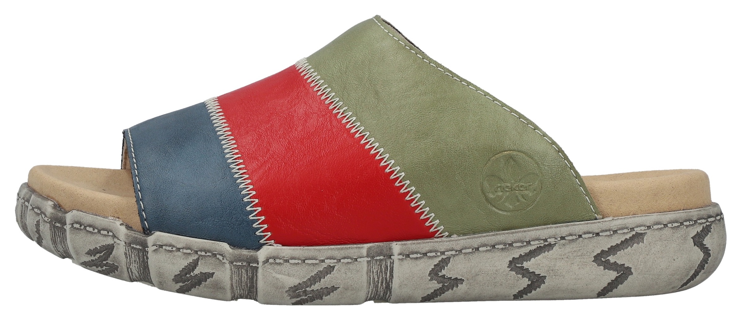 Rieker Pantolette  Sommerschuh, Hausschuh in Patchwork-Optik