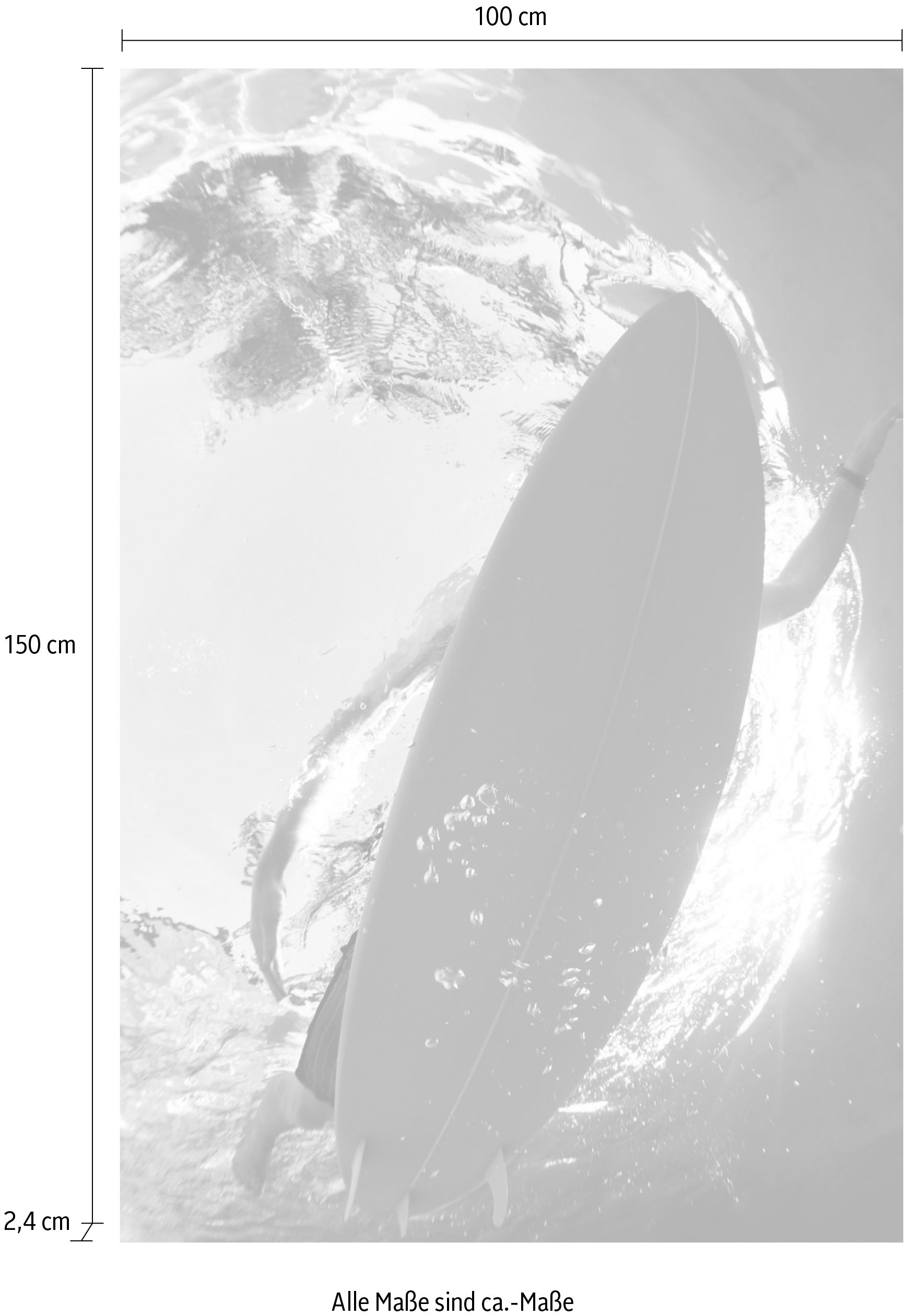 queence Acrylglasbild »Surfer im Meer«, Kunst-Schwarz-Weiß-Unterwasserwelt-Sport, Fine Art-Print in Galeriequalität