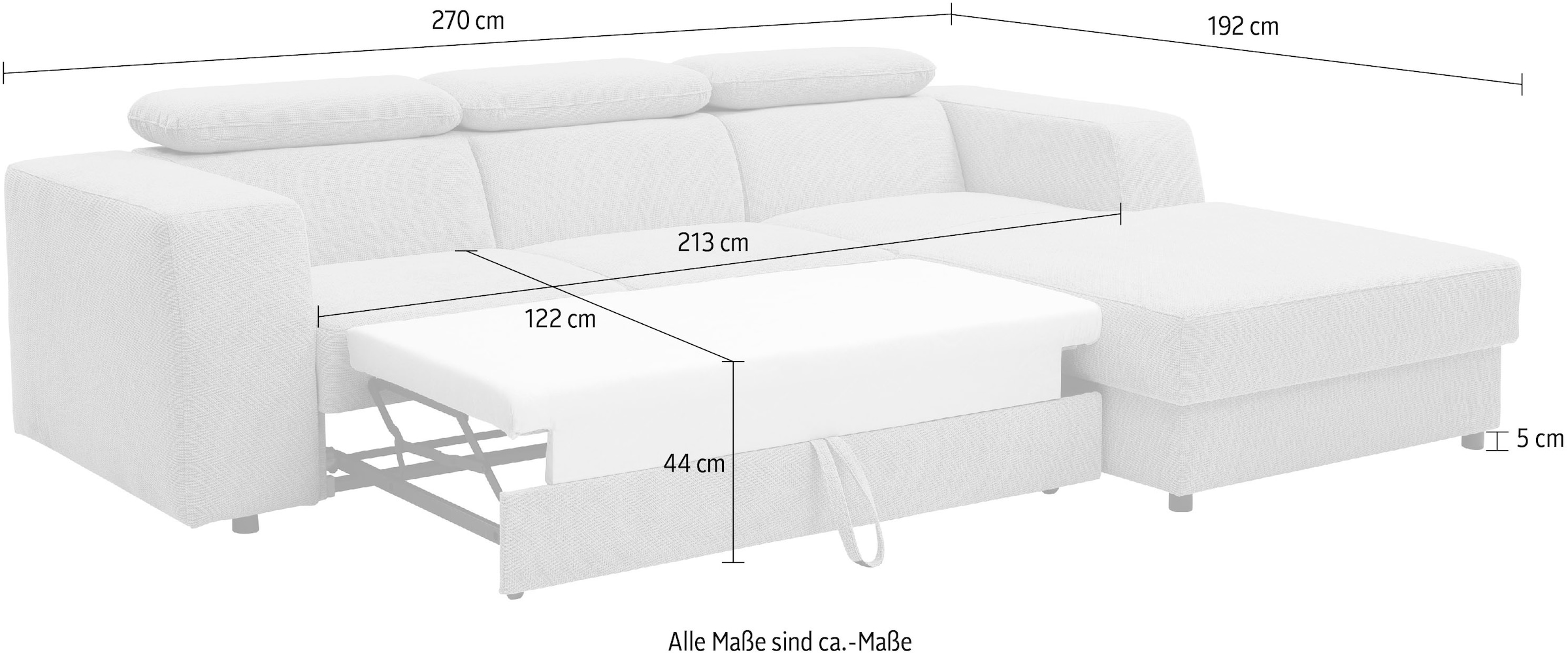 WERK2 Ecksofa »Cherry, modernes Sofa mit Komfortfunktionen, Breite 270cm, L-Form,«, bequem, mit verstellbaren Kopfteilen, Schlaffunktion und Bettkasten