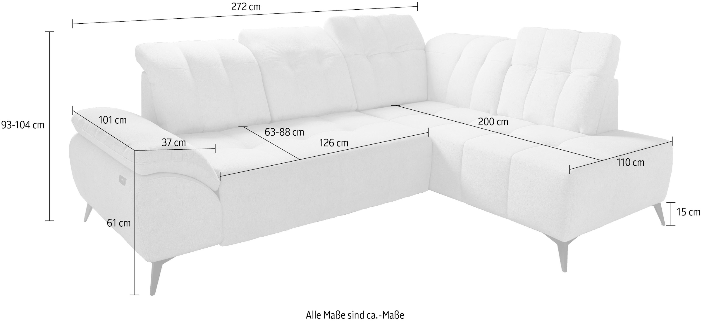 Home affaire Ecksofa »Lazio modern und bequem, schmale Armlehnen, tolle Detailverarbeitung« zwei verschiedene Fußfarben wählbar