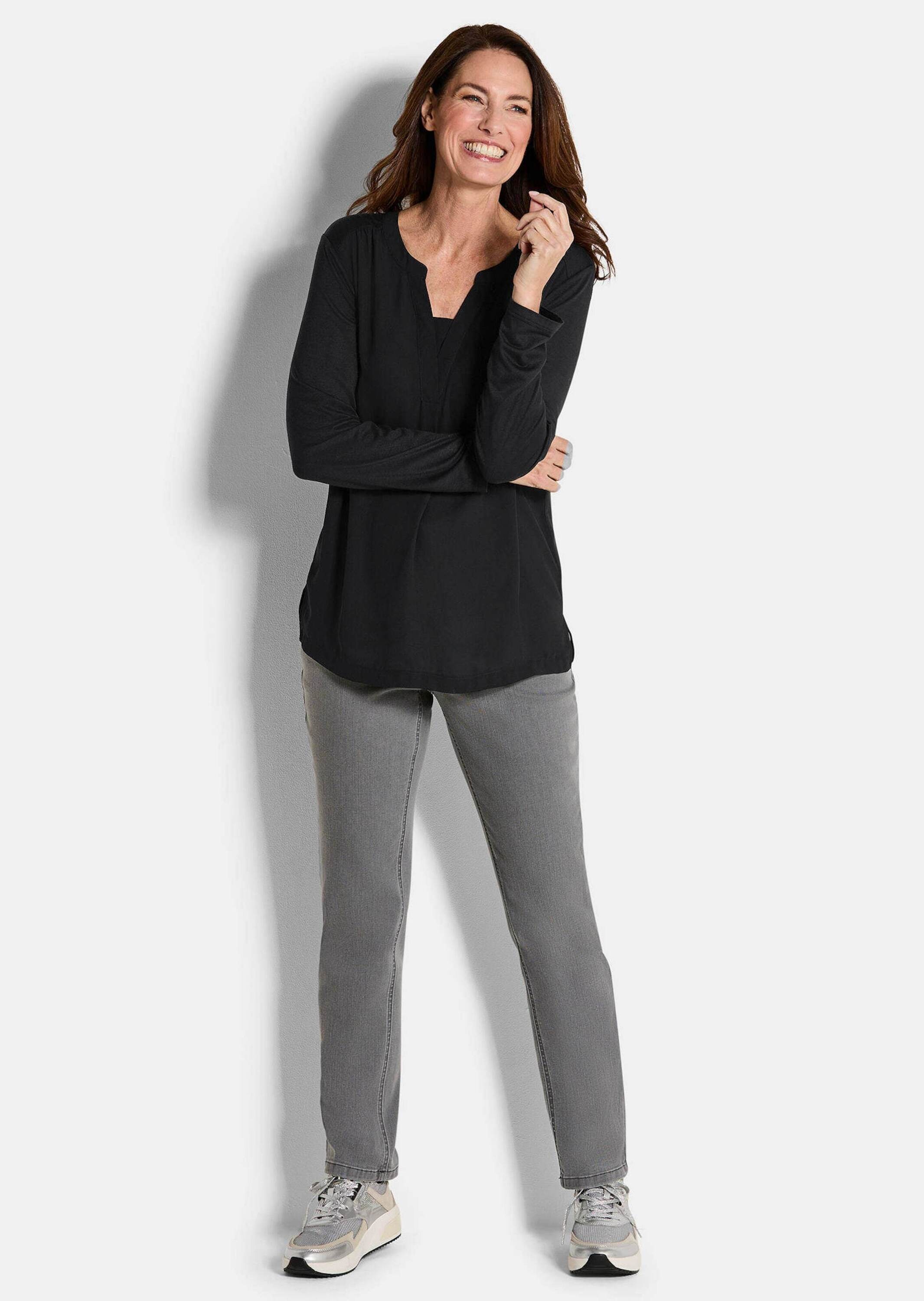 GOLDNER Kurzarmbluse "Kurzgröße Elegantes Chiffonshirt, Jersey-Details" Sch günstig online kaufen