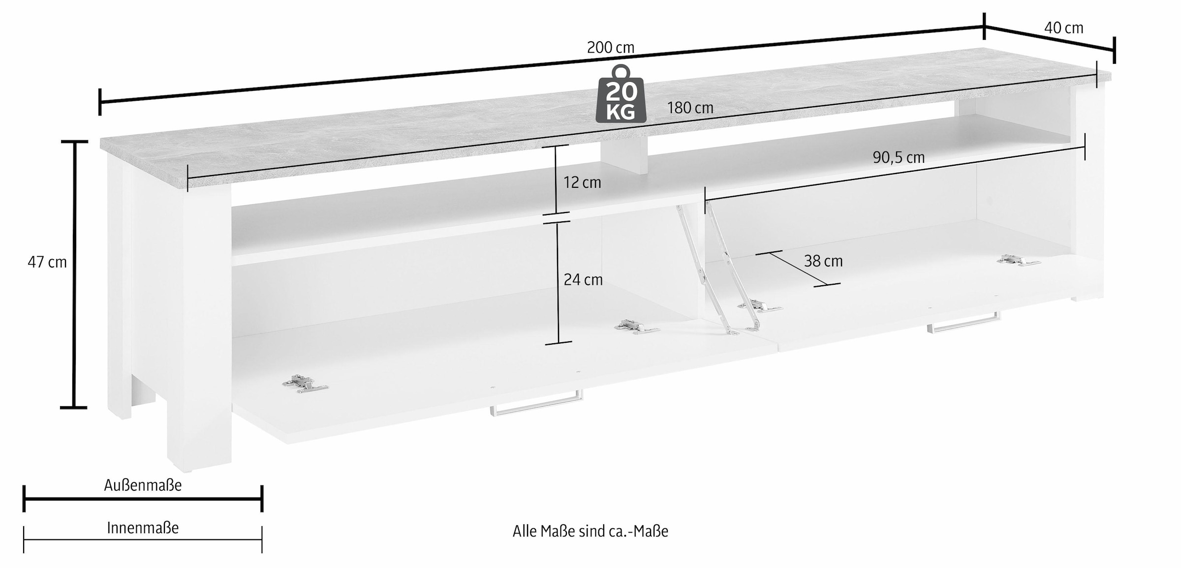 Homexperts Lowboard »Zabona«, Breite 200 cm