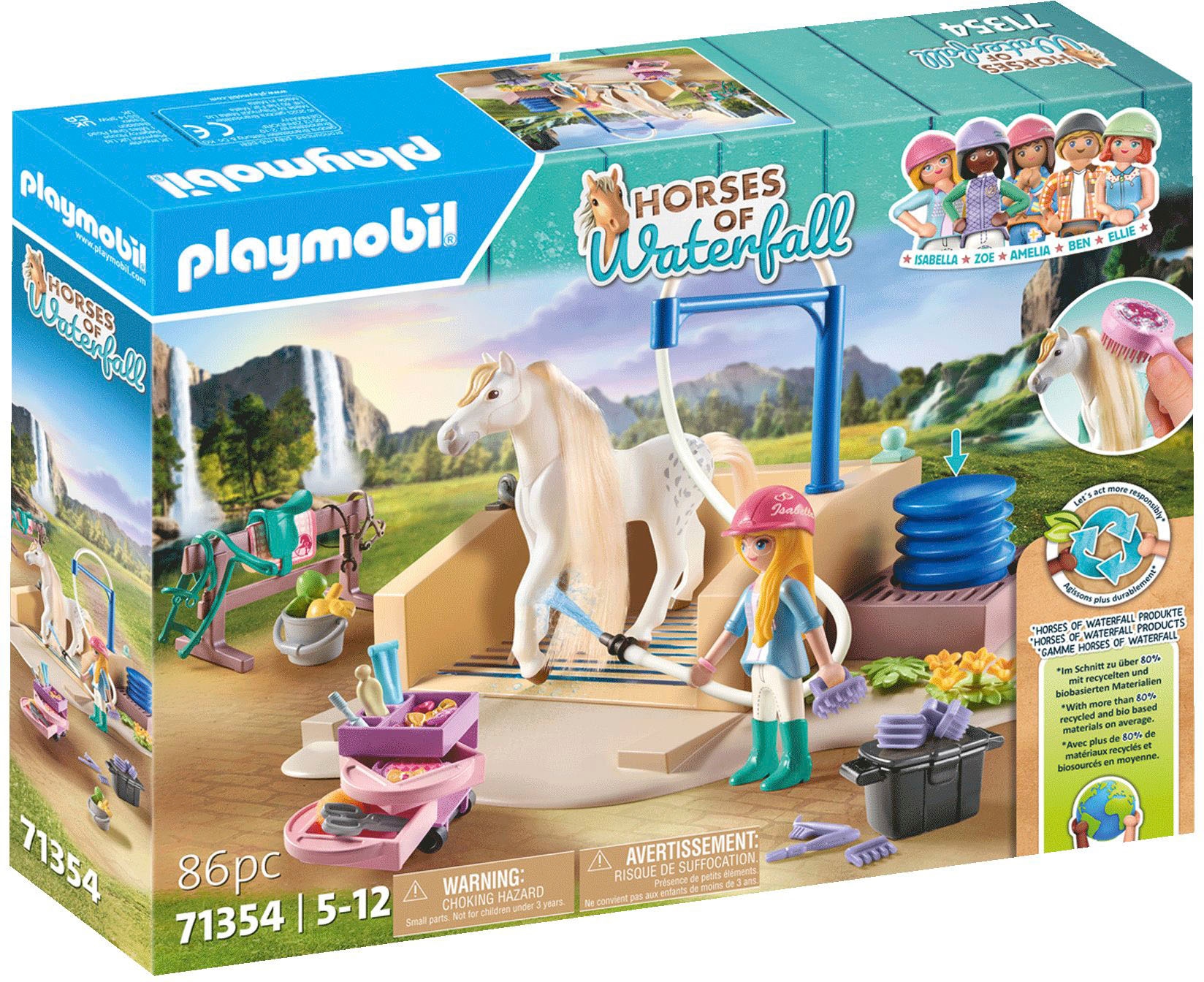 Playmobil® Konstruktions-Spielset »Isabella & Lioness mit Waschplatz (71354), Horses of Waterfall«, (86 St.), teilweise aus recyceltem Material