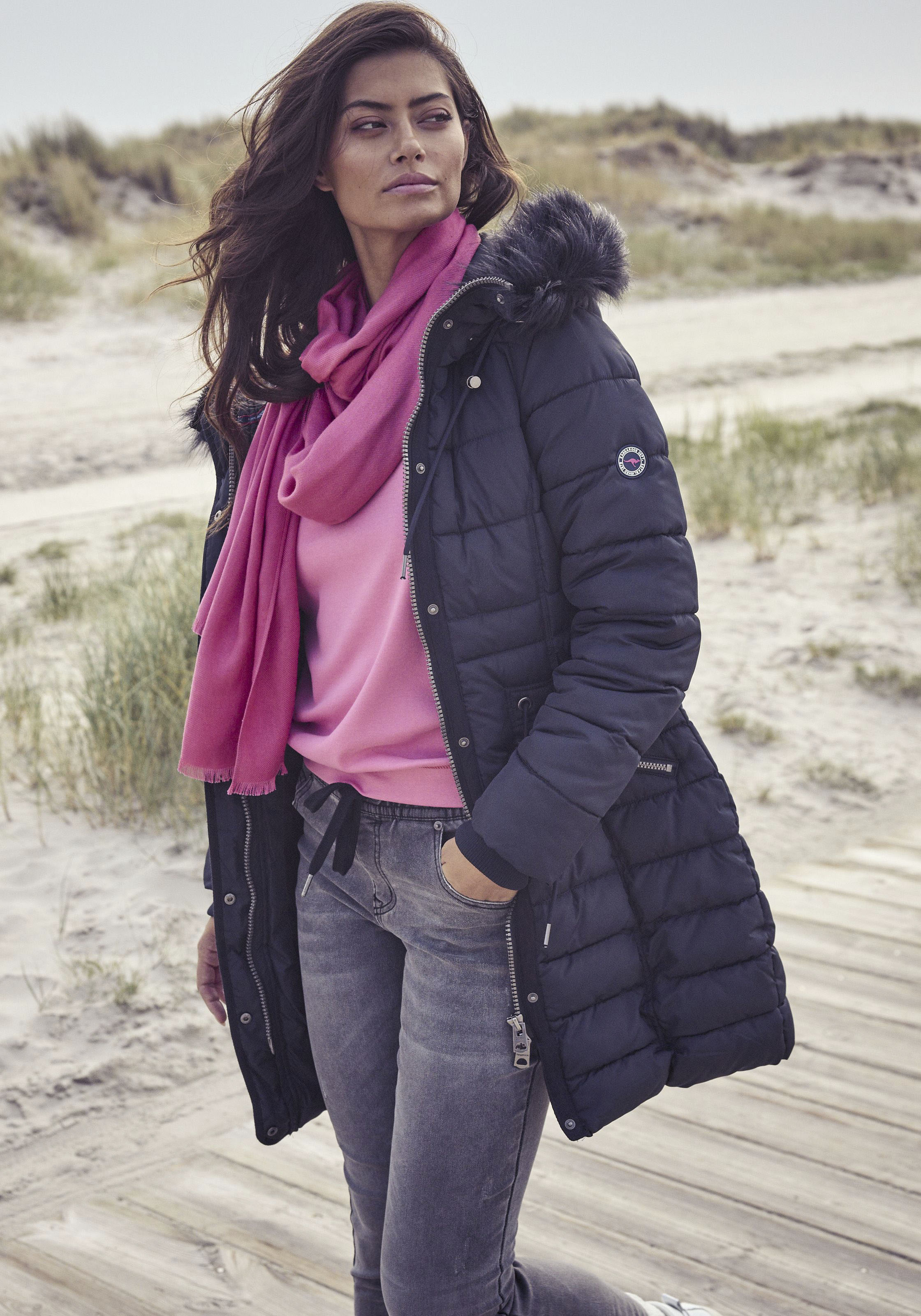 LAURA SCOTT Damen Schal, pink, unifarben, Web, Obermaterial: 100% Polyester, Modetücher, Schal-Tuch mit feinen Fransen - neue Farbe champagner