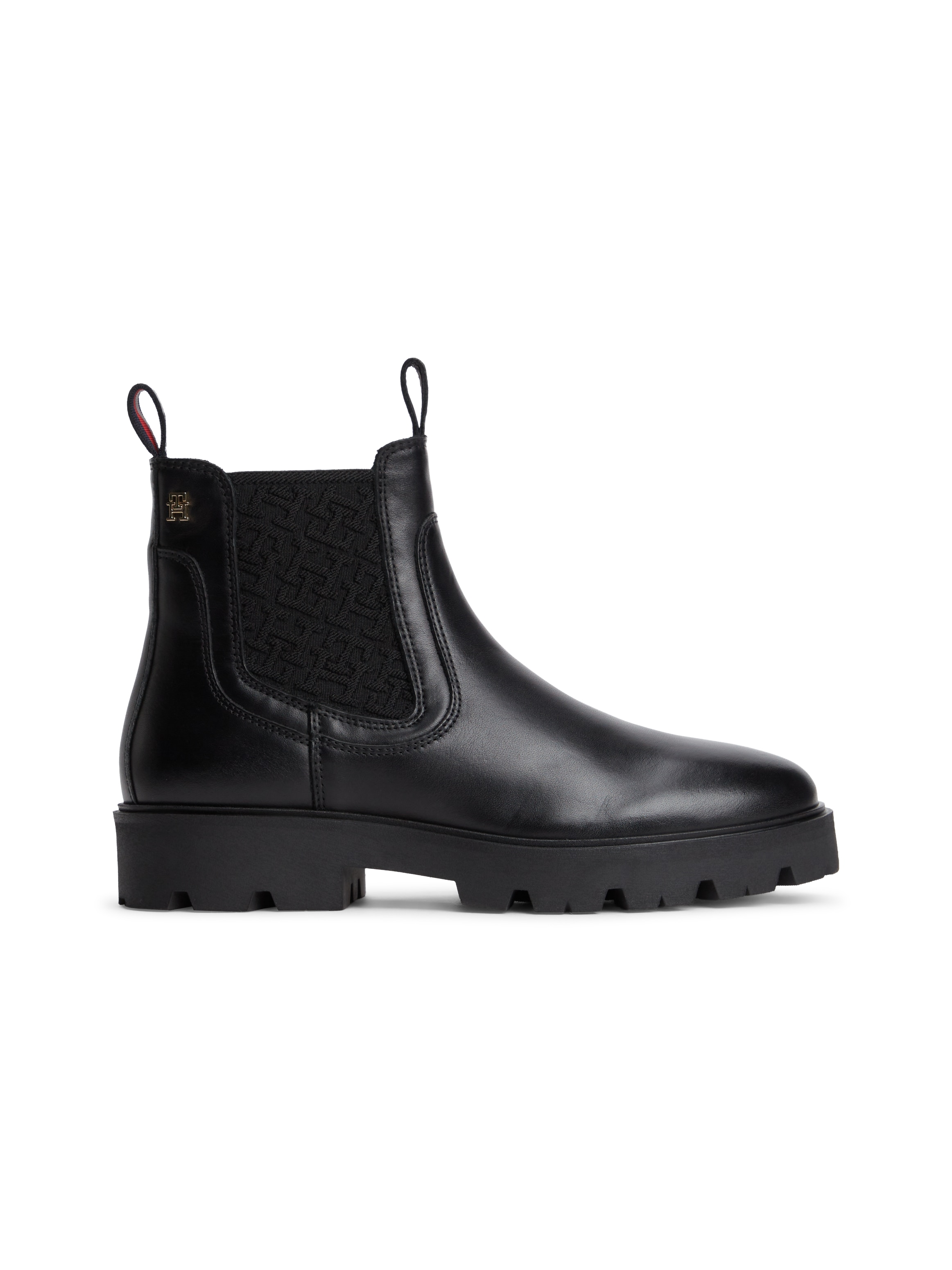 Tommy Hilfiger Chelseaboots »TH MONOGRAM LEATHER CHELSEA BOOT«  Blockabsatz, Schlupfboots, mit beidseitigem Stretcheinsatz