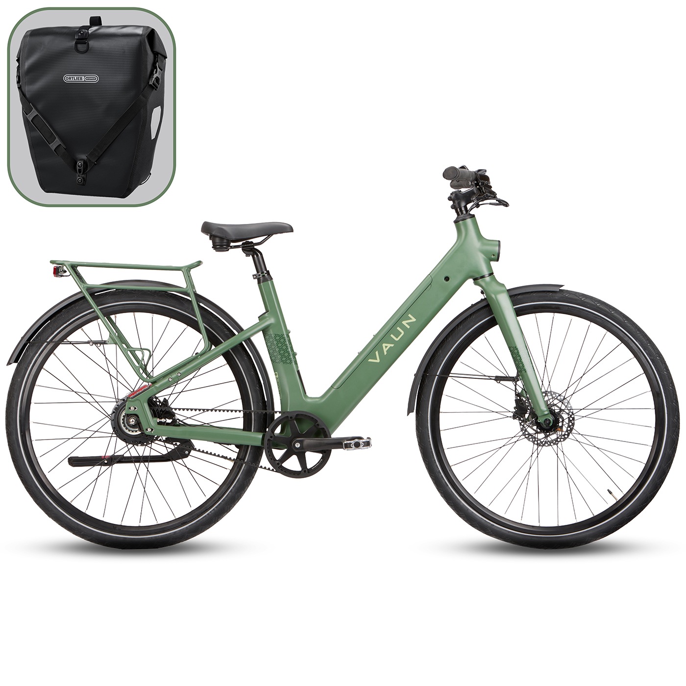 Vaun "VAUN Sight Cityrad mit Ortlieb Tasche" Heckmotor 250 W Elektrofahrrad für Alltag und Einkauf