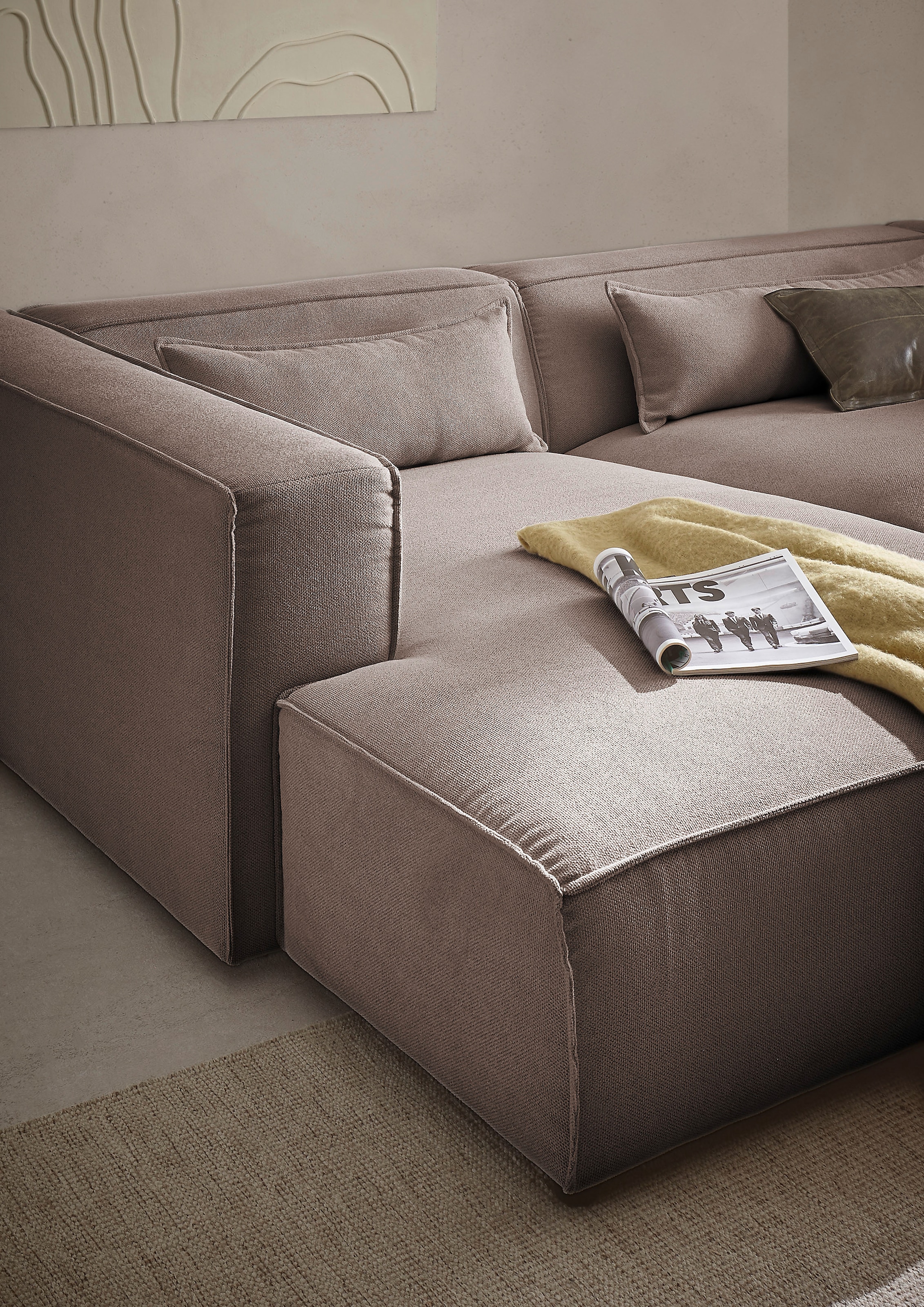 LeGer Home by Lena Gercke Ecksofa »PIARA XXL, Big-Sofa, Cord, Leinenoptik o. Strukturstoff, L-Form«, wahlweise Ottomane rechts/links, Kedernaht, extra tiefe Sitzfläche