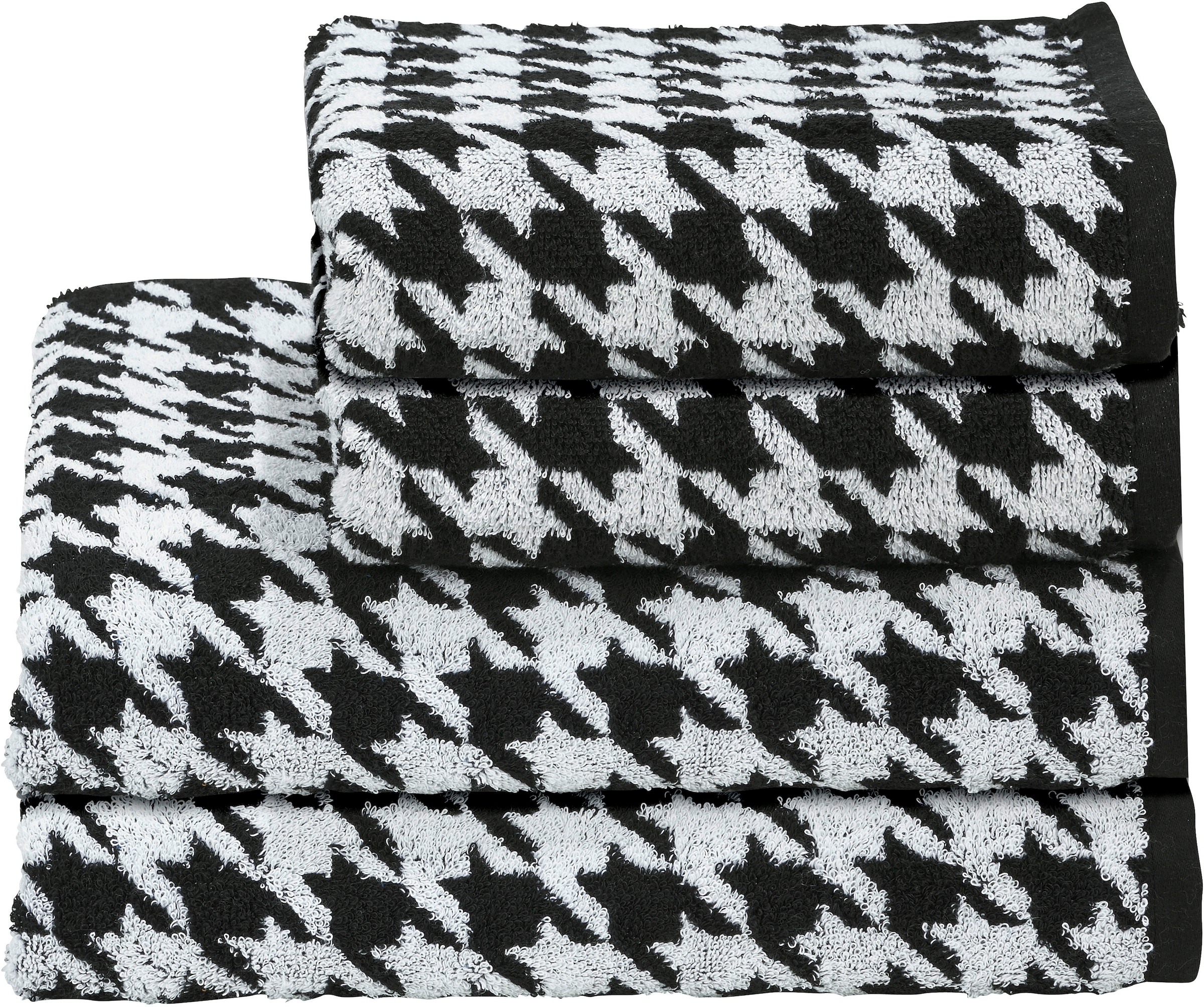 Handtuch Set DONE., schwarz, Jacquard-Walkfrottier, Obermaterial: 100% Baumwolle, Handtuch-Sets, "Daily Shapes Bird", Jacquardgewebe, in