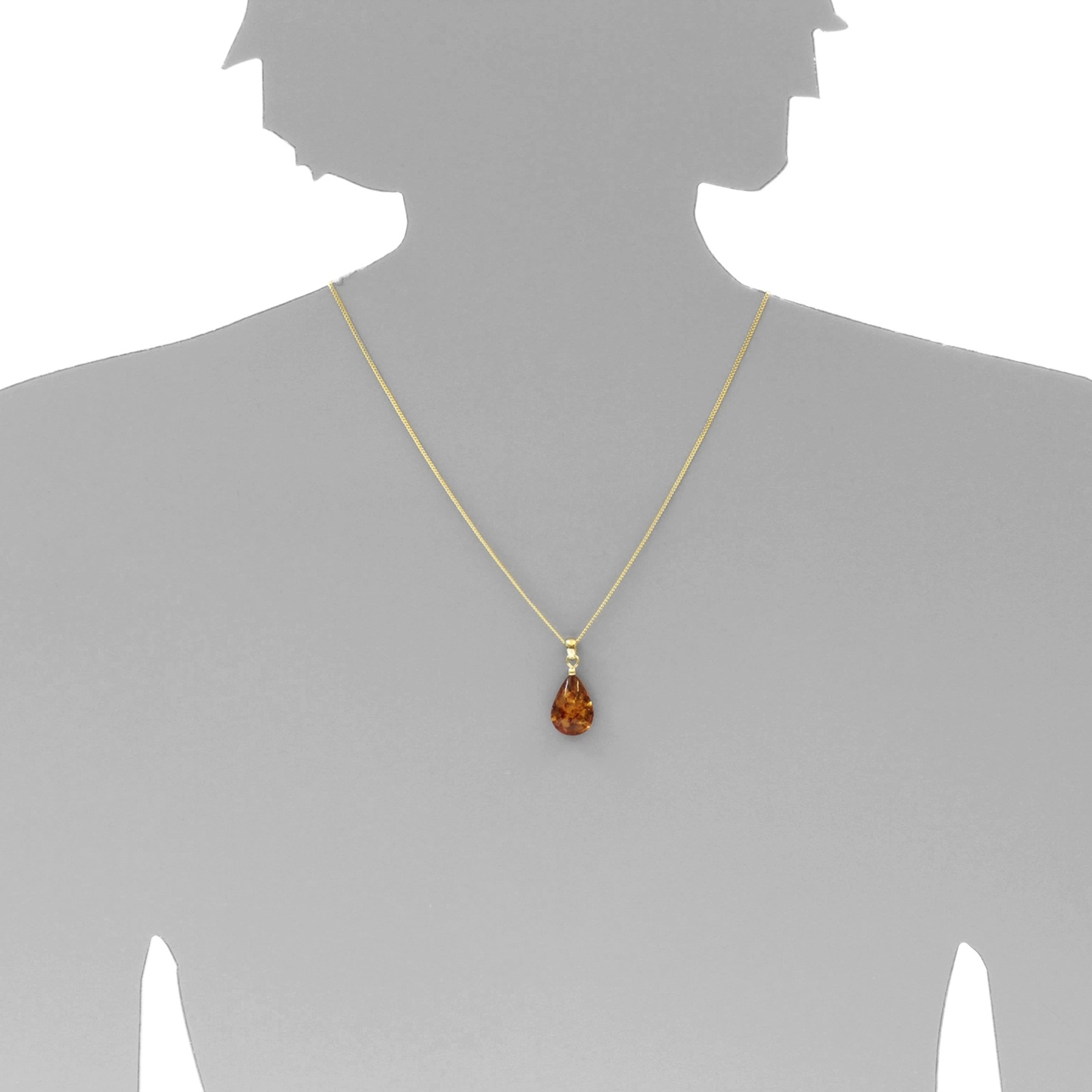 Kette mit Anhänger OSTSEE-SCHMUCK "Ostsee-Schmuck Kette mit Anhänger Tropfen flach, ca. 20 mm lang" Gr. 50, gold, Halsketten, Damen, 50cm, Silber 925 (Sterlingsilber), L: 42 5