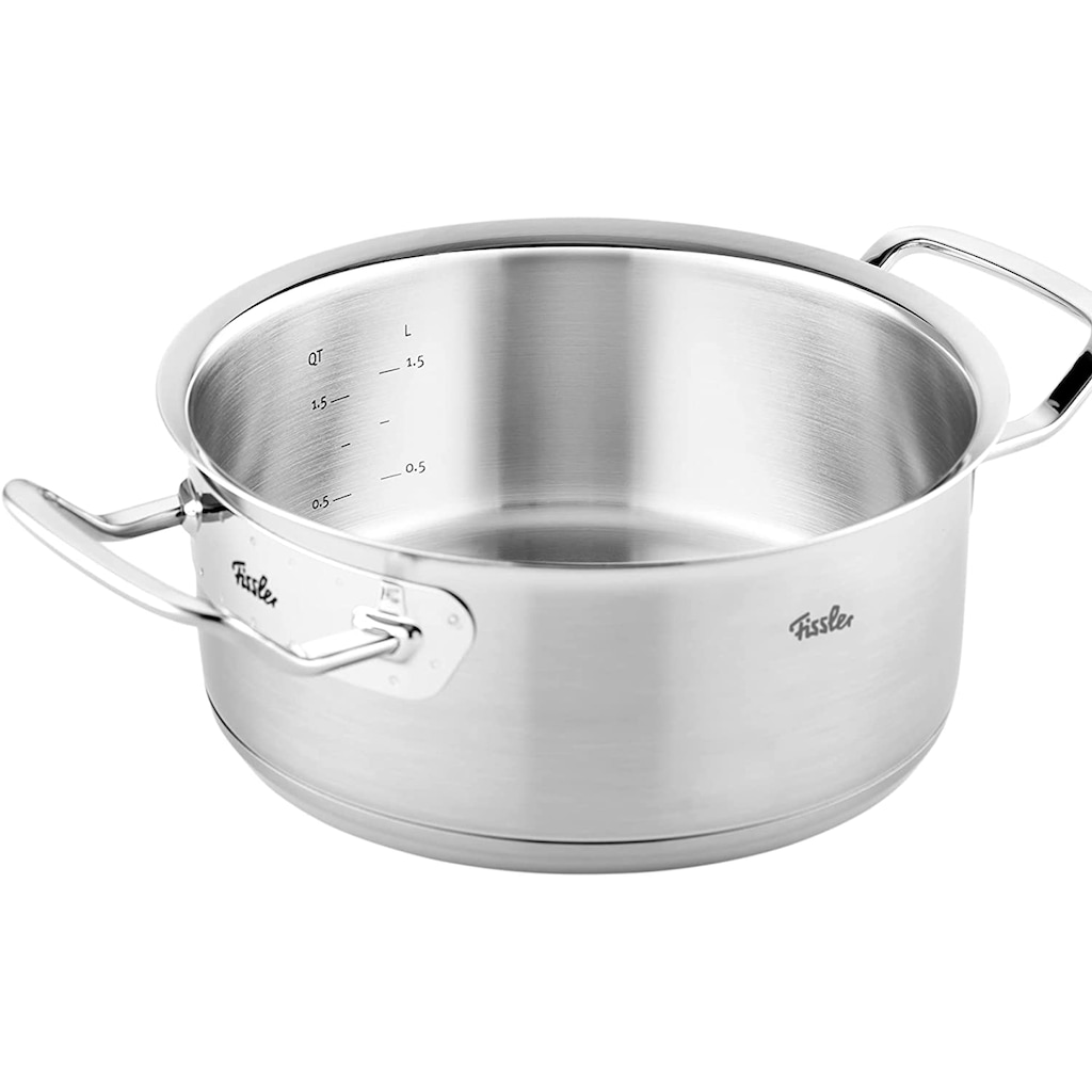 Fissler Bratentopf »ORIGINAL-PROFI COLLECTION® Bratentopf«, Edelstahl 18/10, (2 tlg.), mit breitem Schüttrand, Kaltmetallgriffen. Made in Germany, Induktion