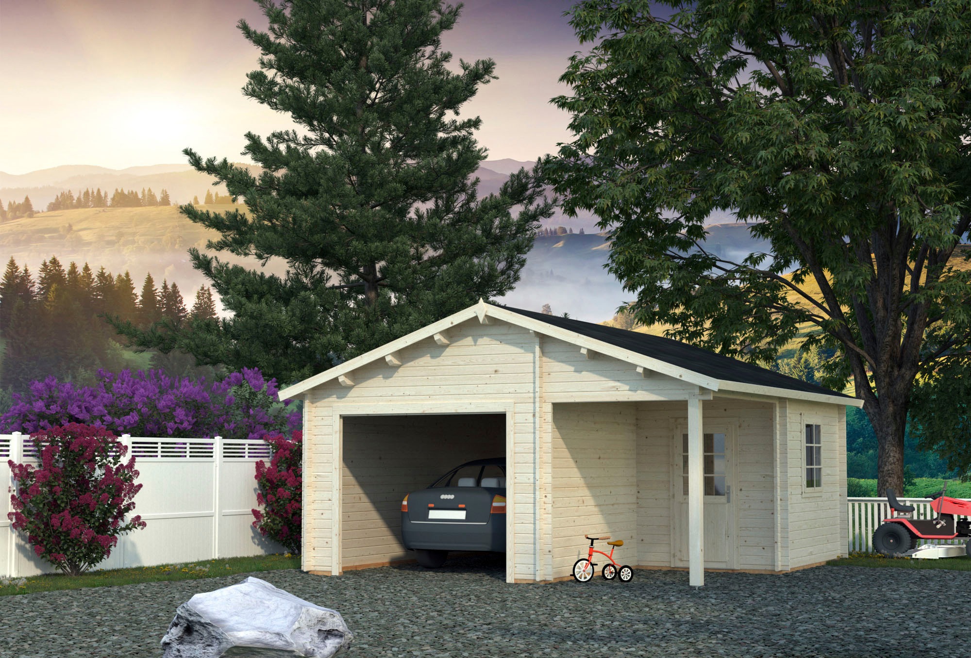 Palmako Garage »Irene/Roger«, BxTxH: 564x601x321 cm, mit Anbau, ohne Tor, transparent
