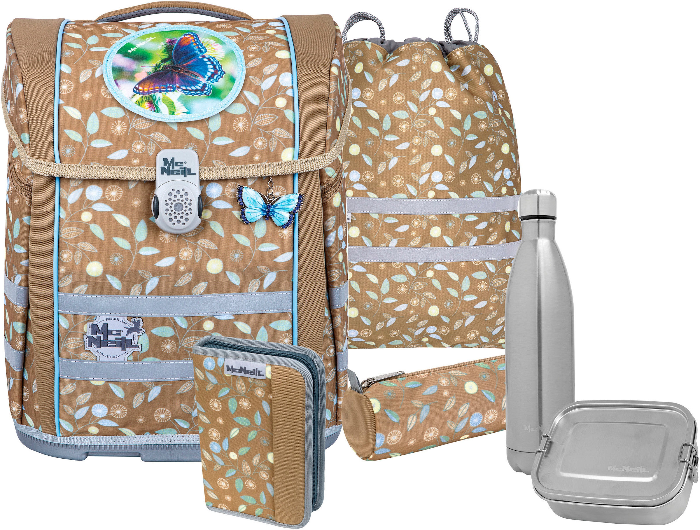 MCNEILL Kinder Schulranzen "Perfecto, Greta", braun, Polyester, Rucksäcke, inkl. Federmäppchen, Turnbeutel, Schlamperrolle & Motivmagnet