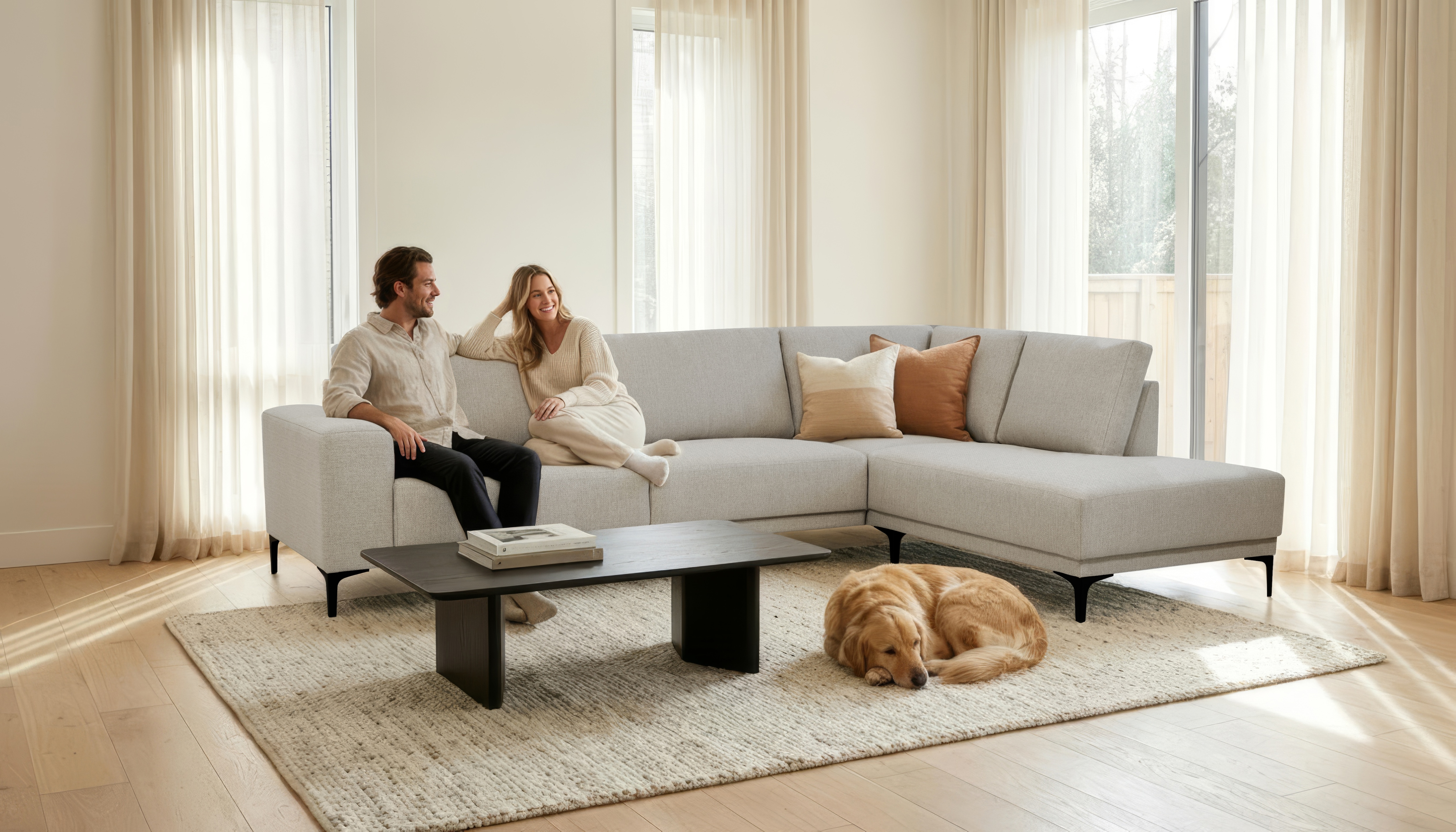 OTTO home Ecksofa "Xander, L-Form" Breite 289 cm, Webstoff, Soft-Touch Chenille, schwarze Metallfüße