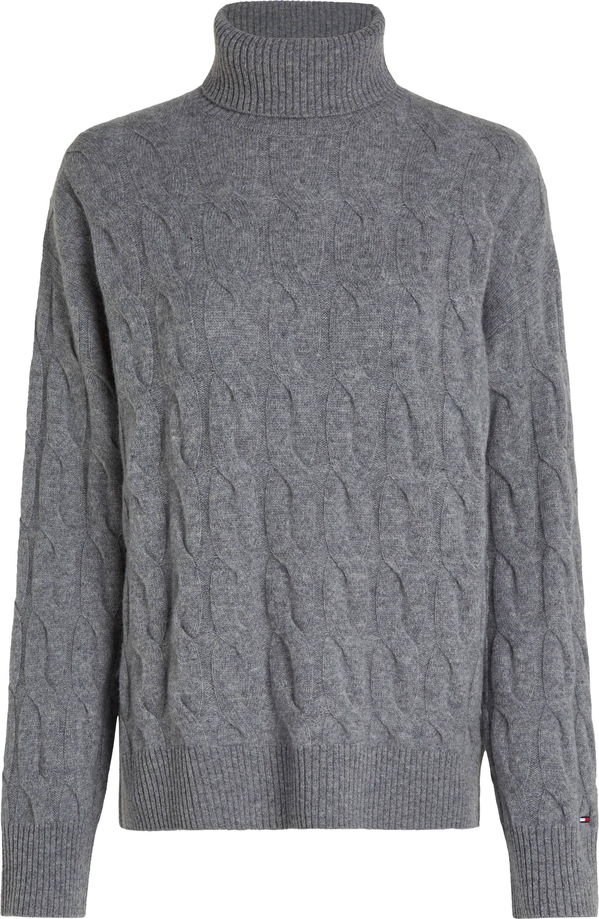 Tommy Hilfiger Rollkragenpullover "SOFT WOOL CABLE ROLL-NK SWEATER", mit Logostickerei, allover Zopfmuster, Rollkragen, 