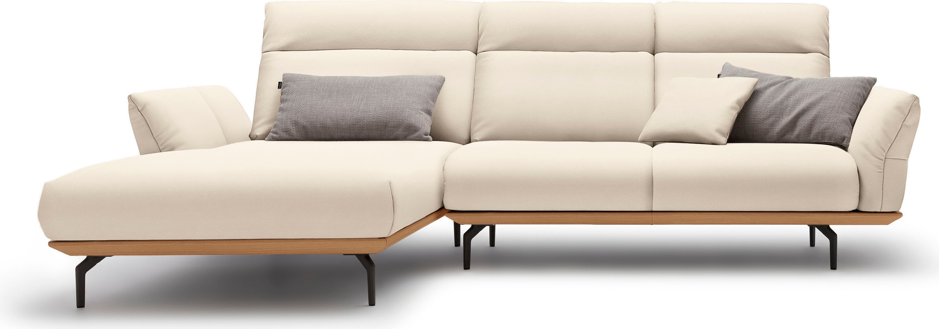 Creation BY ROLF BENZ Ecksofa "CR.460 Designsofa mit verstellbarer Rückenlehne, hochwertig & bequem" Sockel in Eiche, Alugussfüße in umbragrau, Breite 298 cm