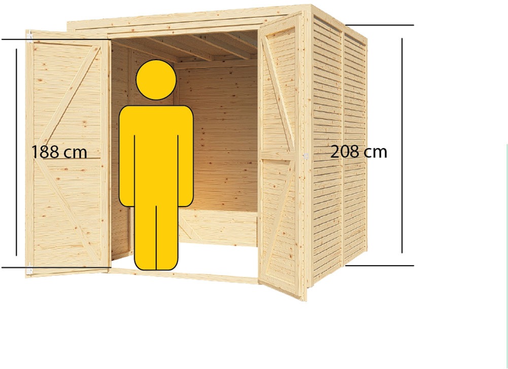 BERTILO Gerätehaus »Box 3, in verschiedenen Farben«, Hohe Doppeltür, hohe Wände – mehr Raum
