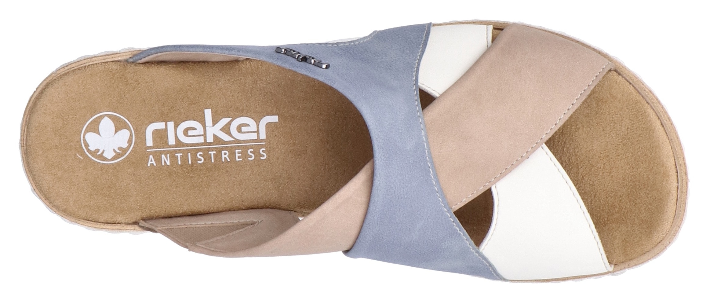 Rieker Pantolette, Sommerschuh, Hausschuh, Strandschuh, Urlaubschuh mit Stretcheinsatz