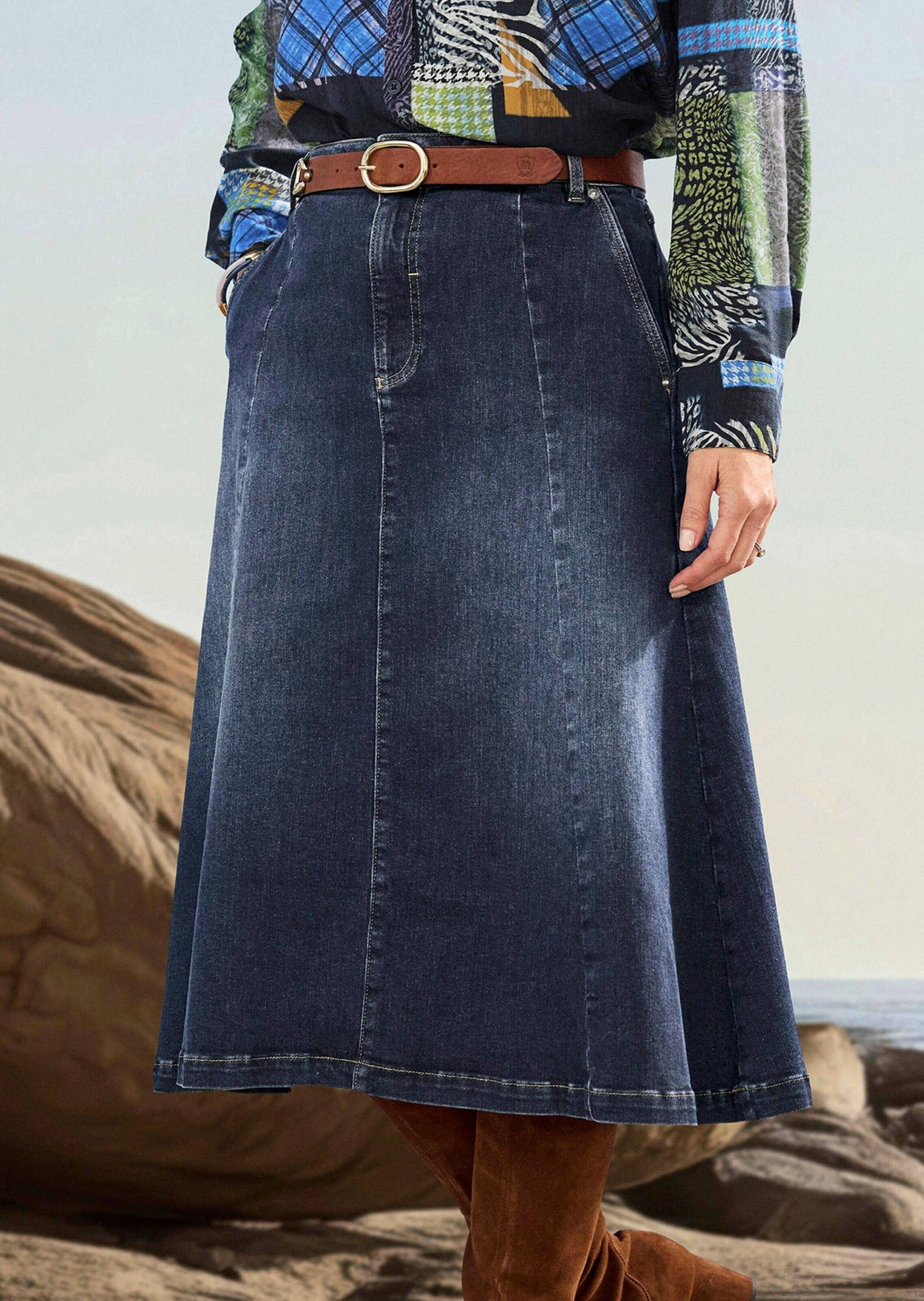 GOLDNER Jeansrock »Bequemer Denim-Rock mit Formbund«