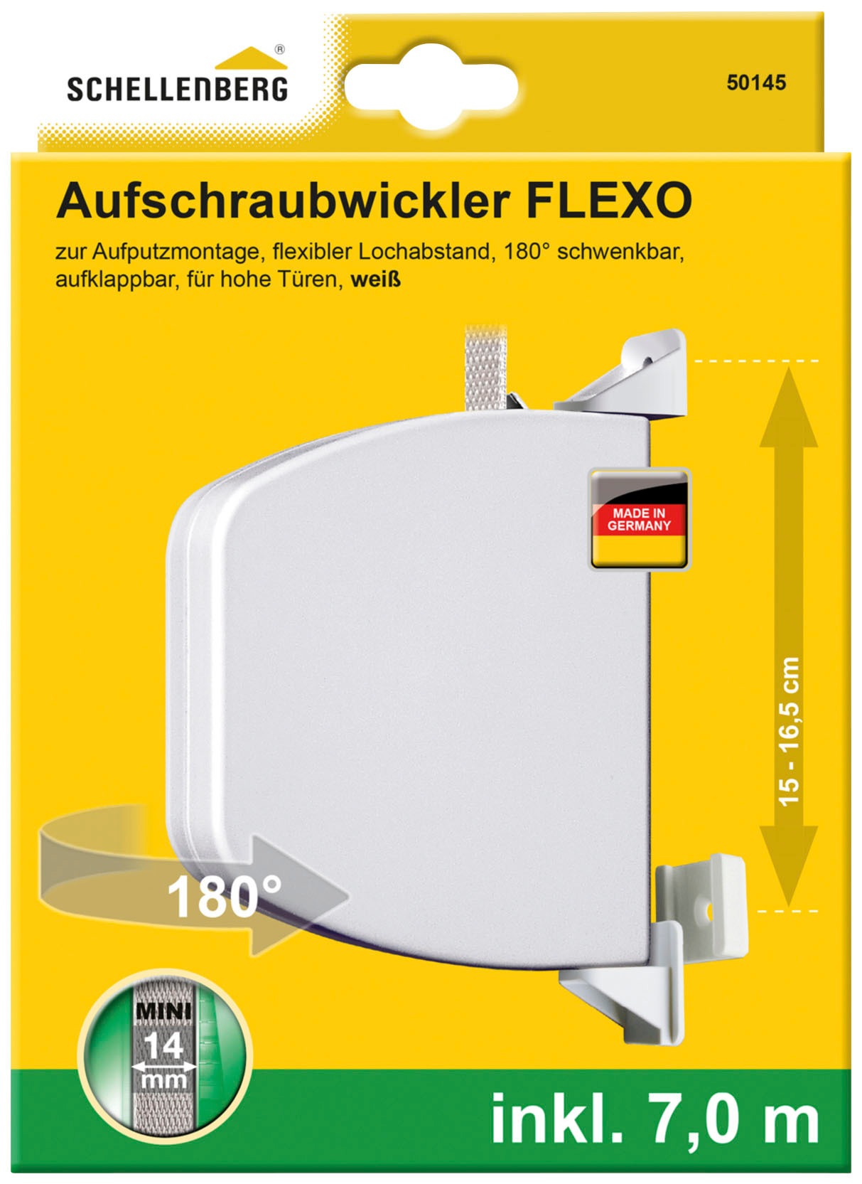 SCHELLENBERG Aufputz-Gurtwickler »Minisystem, Flexo Aufschraubwickler inkl. 7 m Gurtband« 1 Stk. tlg. Gurtwickler schwenkbar um 180°