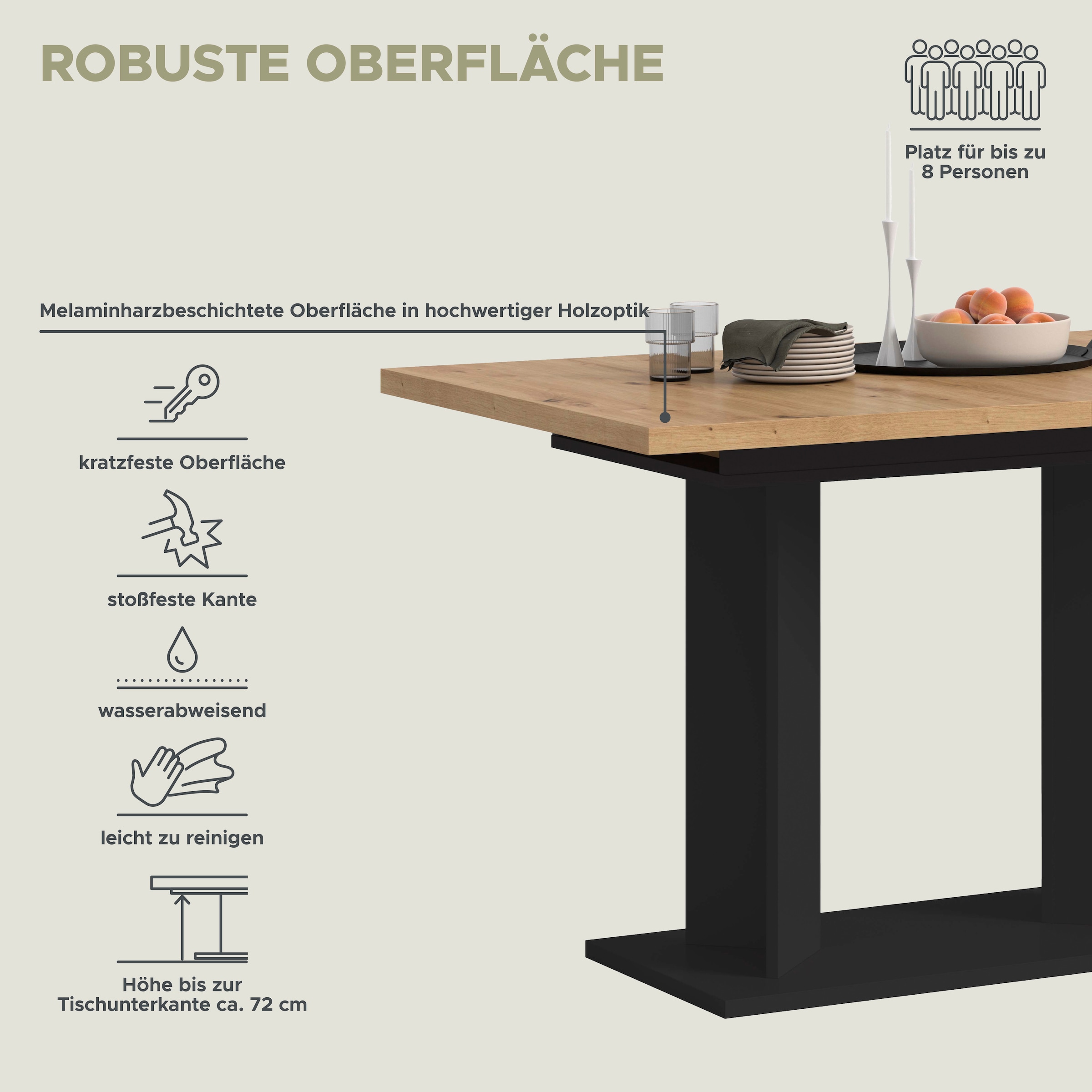 Home affaire Esstisch »GERO, 120-160 cm, ausziehbar, Säulengestell« in verschiedenen Ausführungen erhältlich, 1 Stk. tlg. Tisch, Esstisch, Esszimmer, Esszimmertisch, Küchetisch, Bartisch
