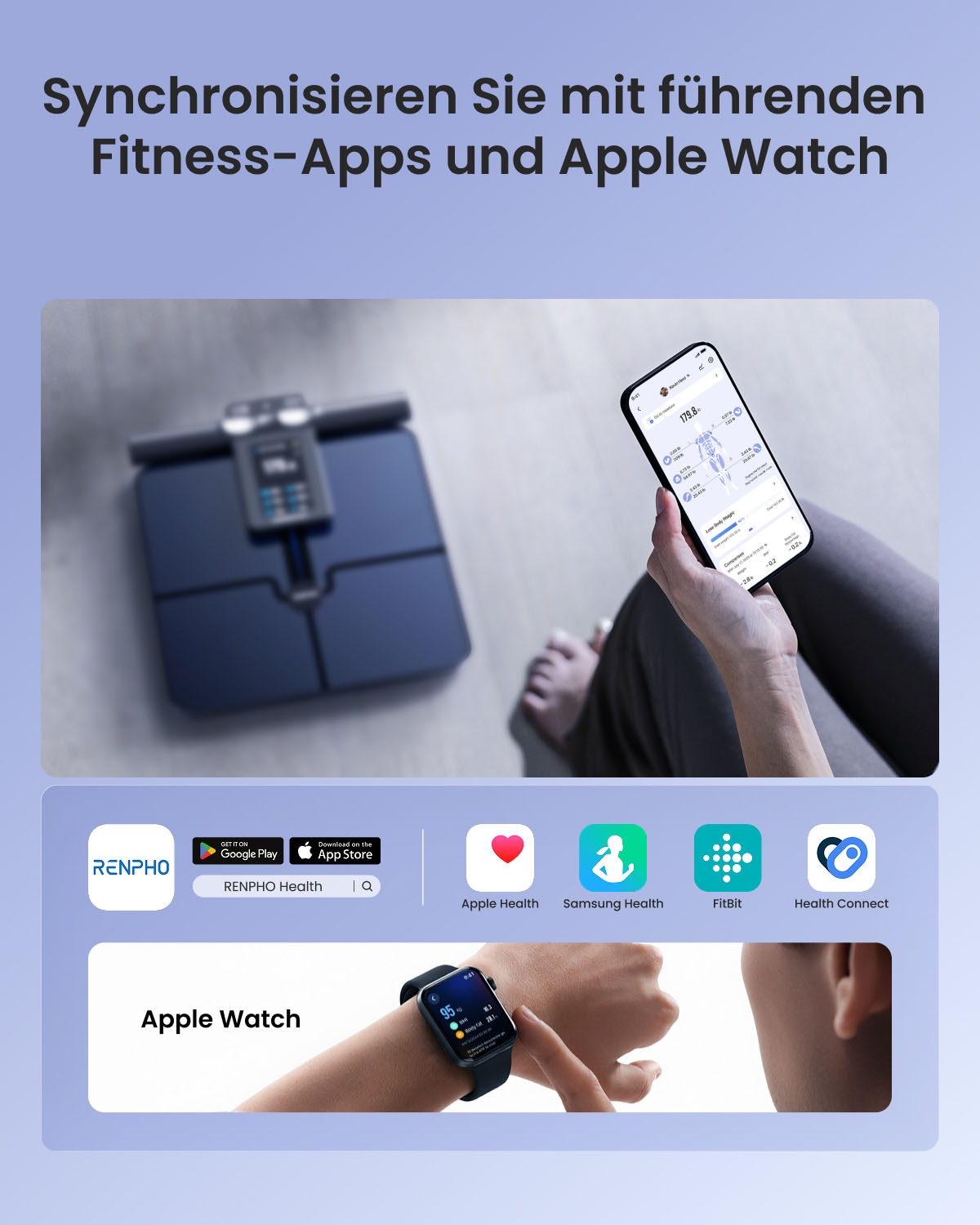 Renpho Körper-Analyse-Waage »MSC04 Morphoscan Nova« Baby-/Athletenmodus, ausziehbarer Griff, Handmessung, Sprachführung