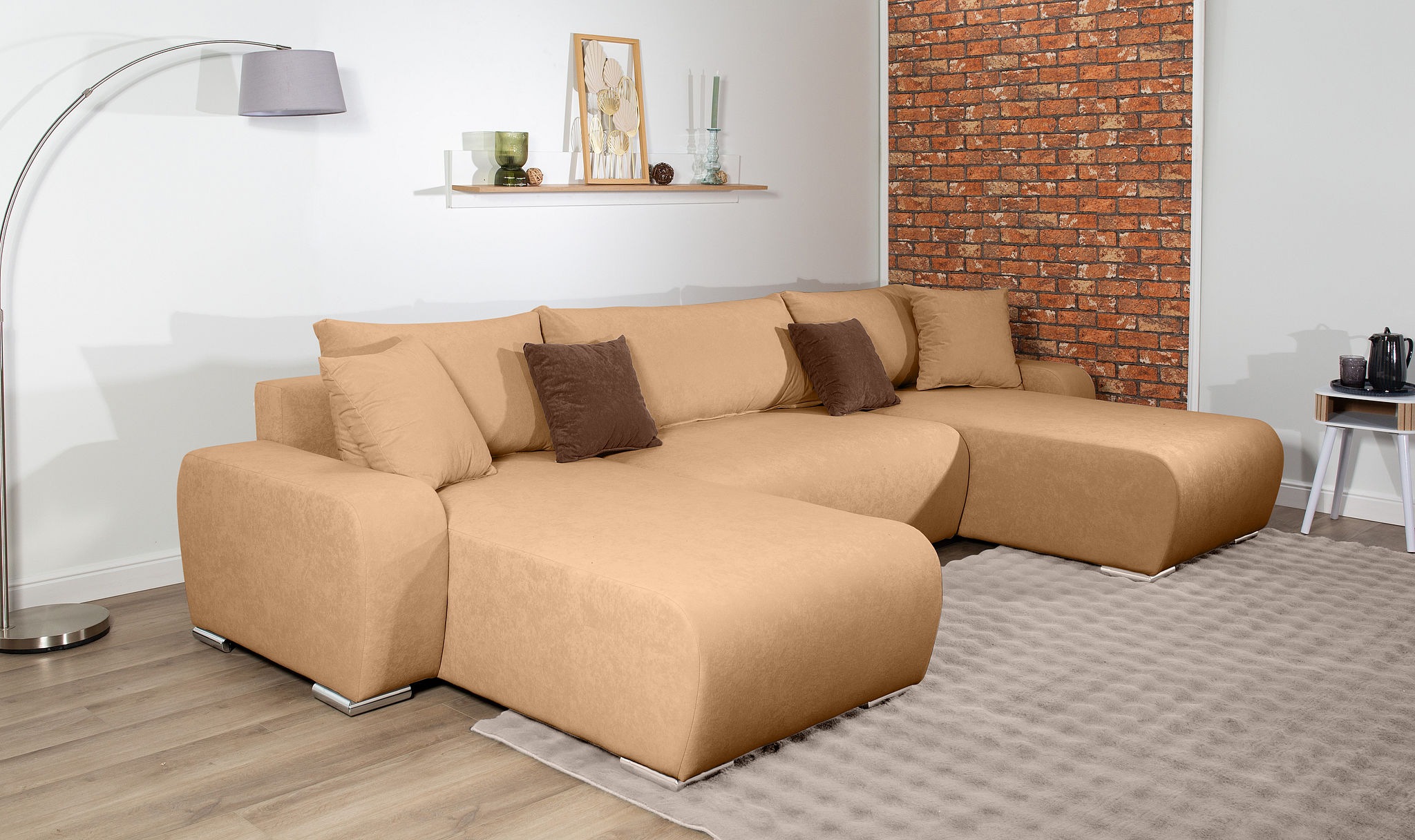 Wohnlandschaft COLLECTION AB, B:314cm H:41cm T:169cmhellbraun, 100%Polyester, Sofas, "Paola U-Form, Breite 314 cm", Wohnlandschaft,2