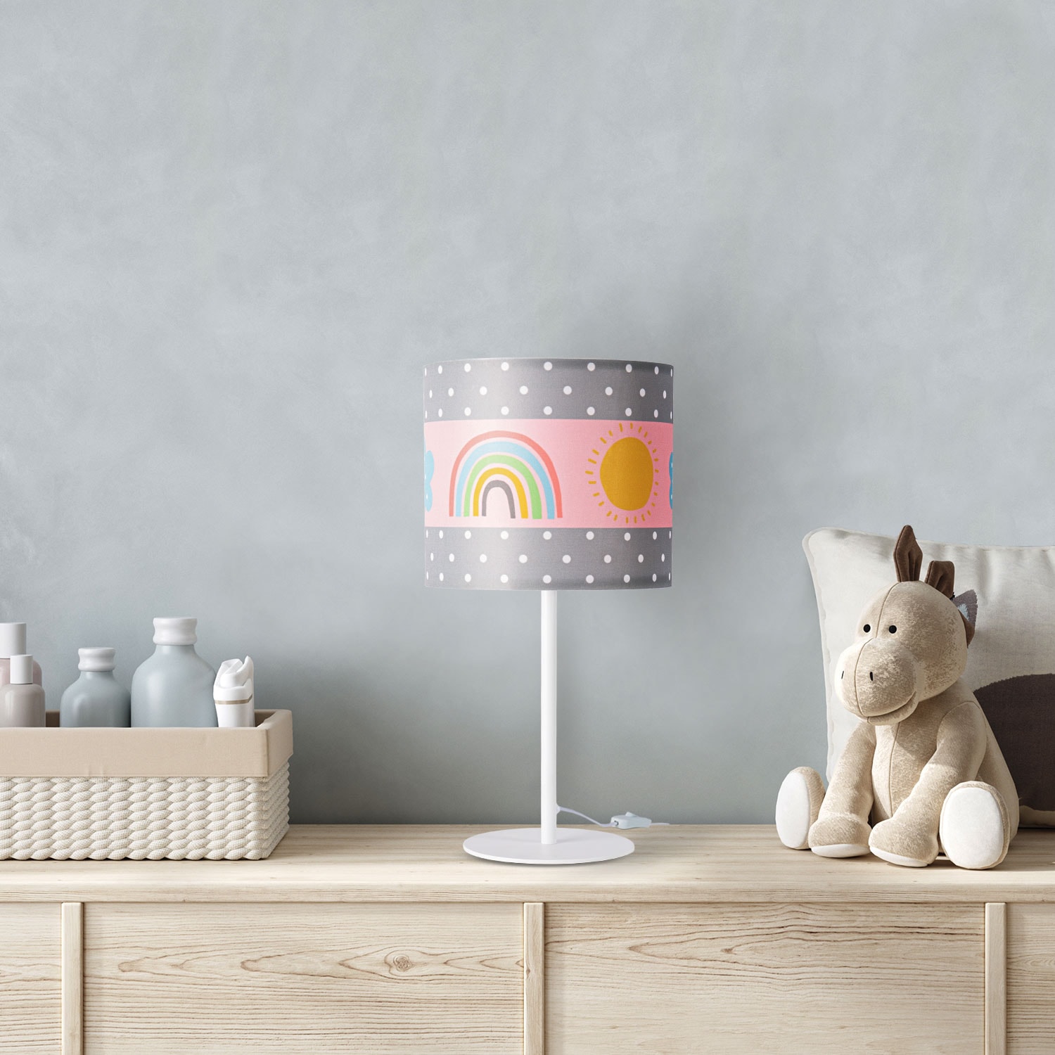 Paco Home Tischleuchte »Cosmo 962«, 1 flammig, Leuchtmittel E14 | ohne Leuchtmittel, Lampe Kinderzimmer Ø 18cm Regenbogen Sonne Wolken Höhe 36,5cm E14