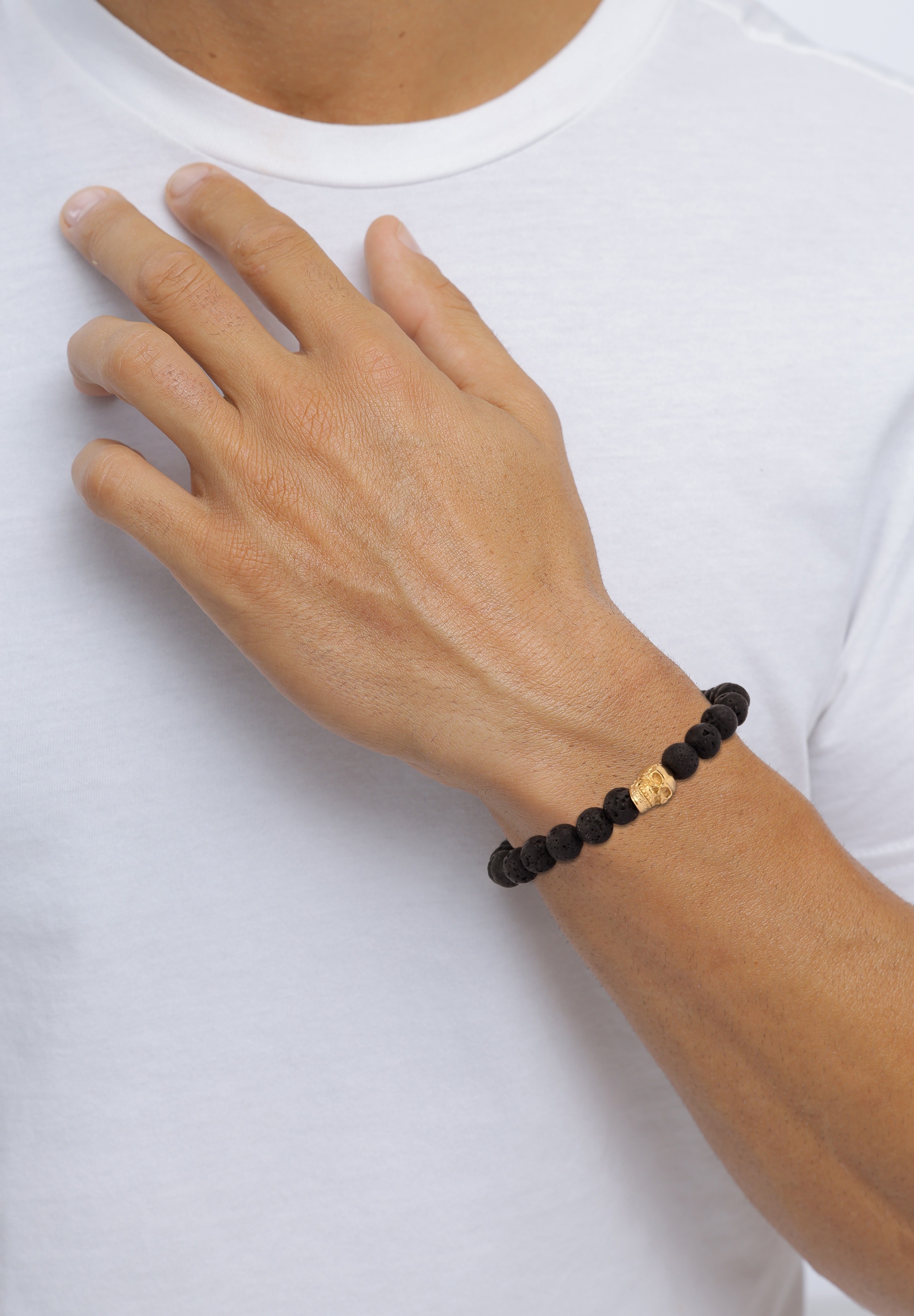 Kuzzoi Armkette »Armband Herren Totenkopf Lava Stein Perlen 925 Silber«