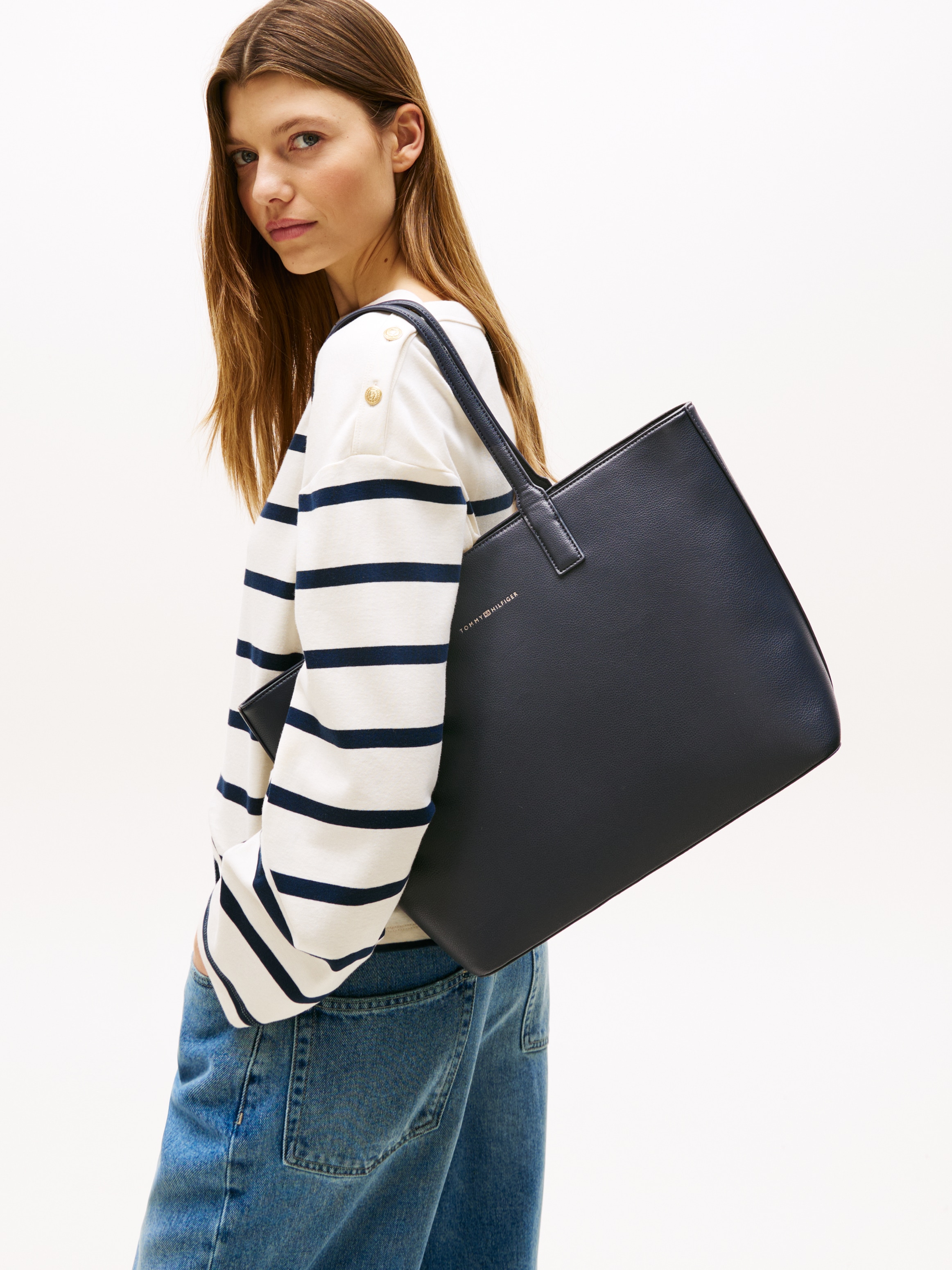 Tommy Hilfiger Tragetasche »TH LOGOTAPE TOTE«, Damen Henkeltasche, Schultertasche mit doppeltem Tragegriff