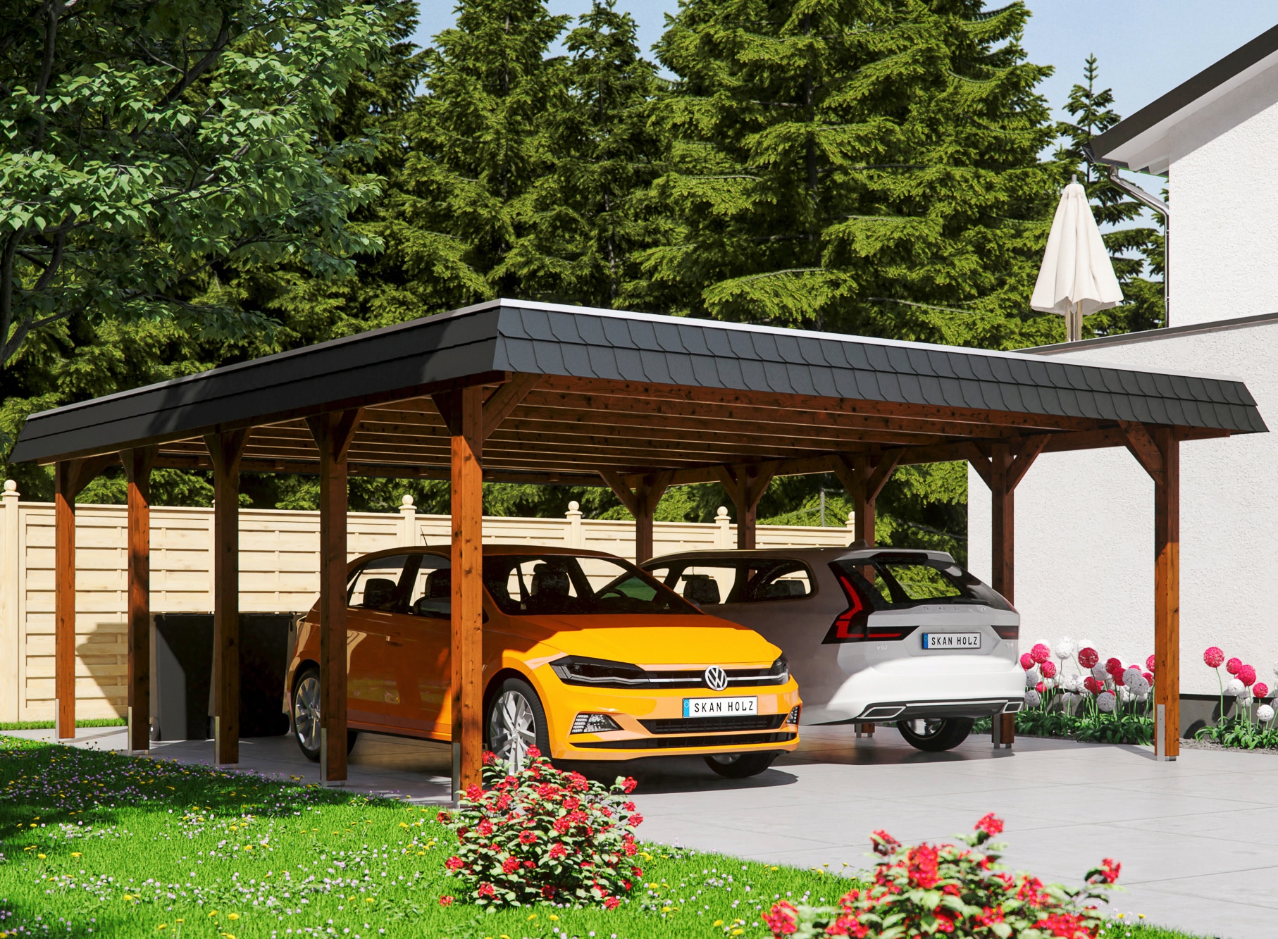 Skanholz Doppelcarport "Spreewald", Fichtenholz, 530 cm, braun