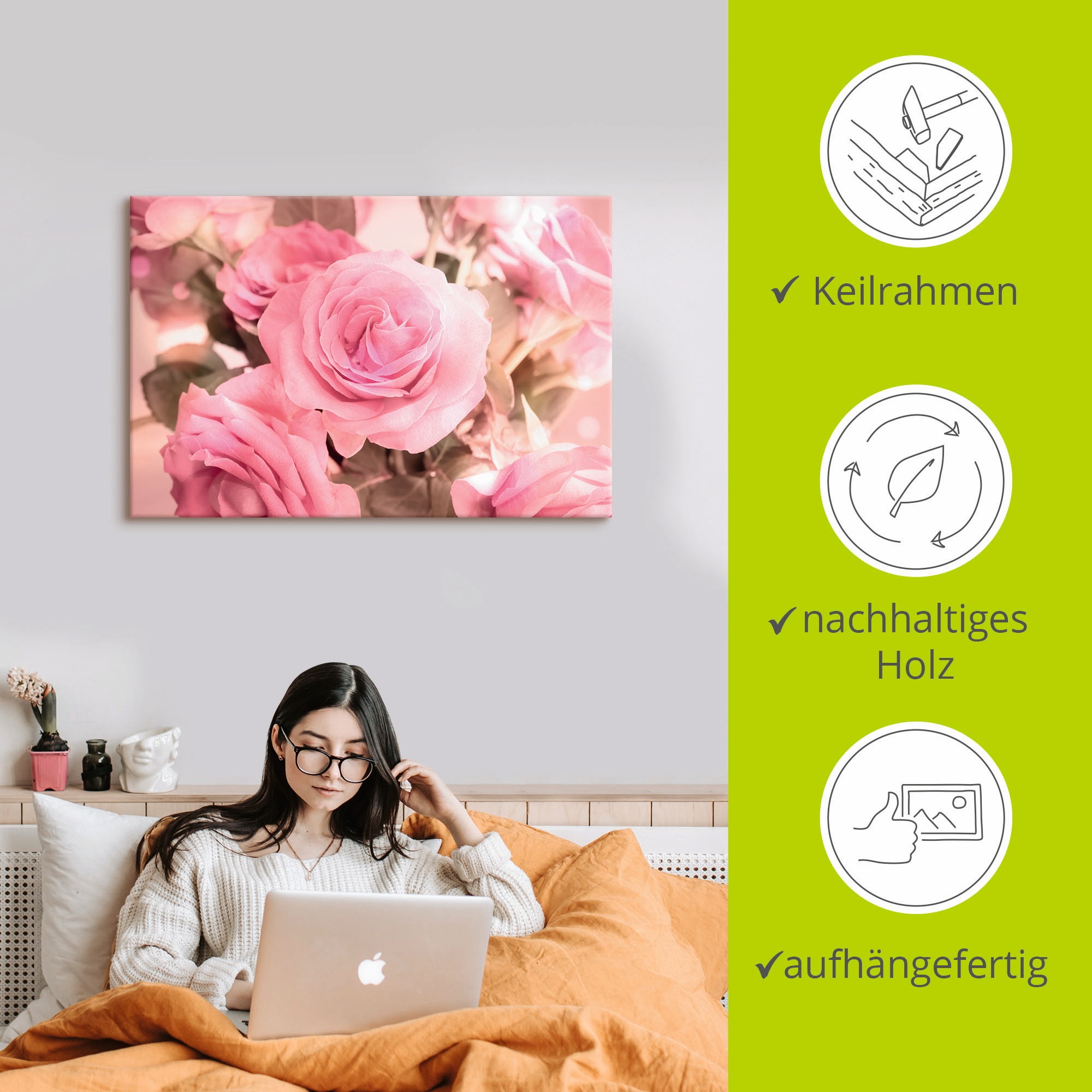 Artland Wandbild »Rosarosenbouquet«, Blumen, (1 St.), als Leinwandbild, Poster in verschied. Größen