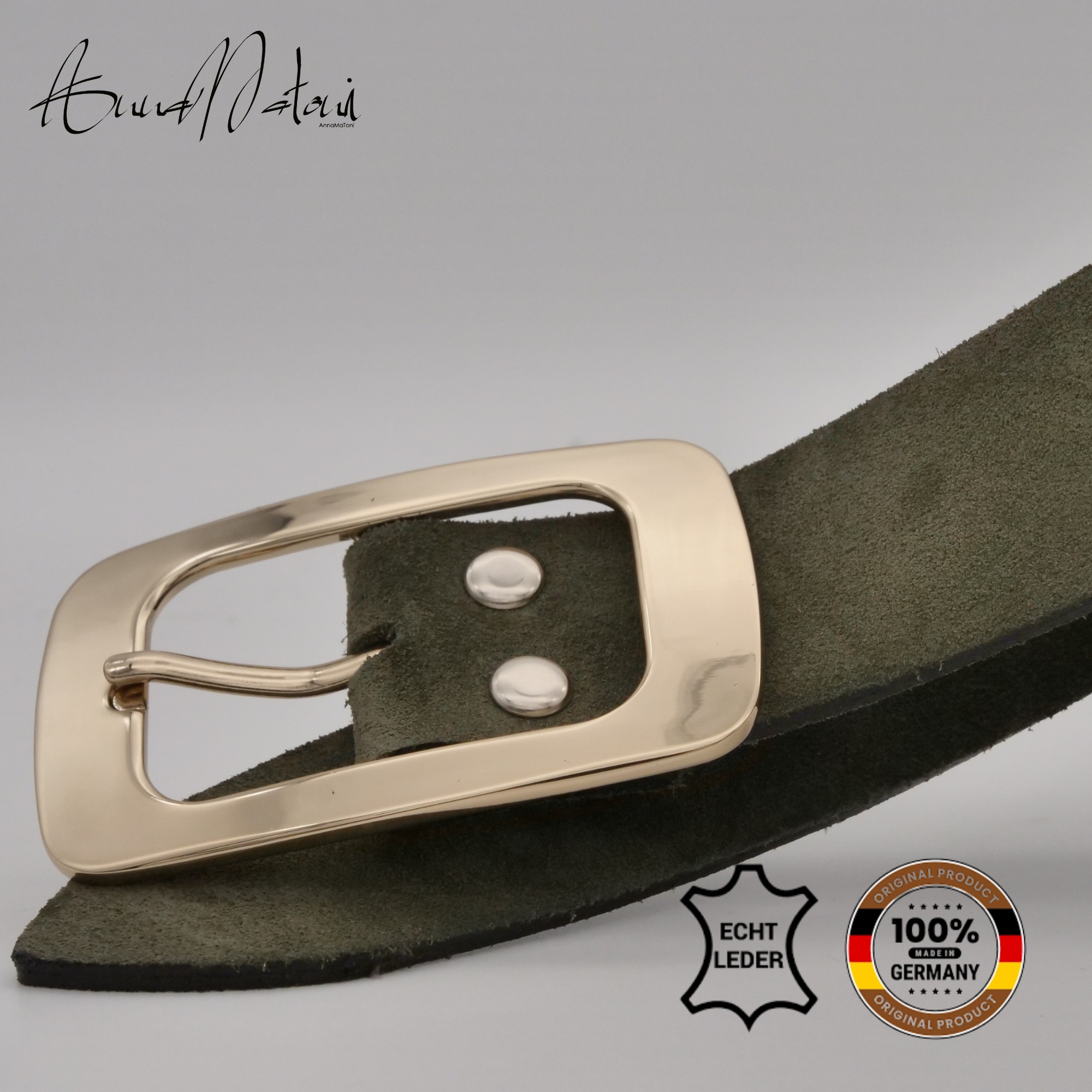 Ledergürtel ANNAMATONI "AnnaMatoni Damen Ledergürtel in hochwertigem Velour Leder 3,5cm", Damen, Gr. TW95 - 110cm Gesamtlänge, olive 560, 100% Leder, Gürtel Ledergürtel 2