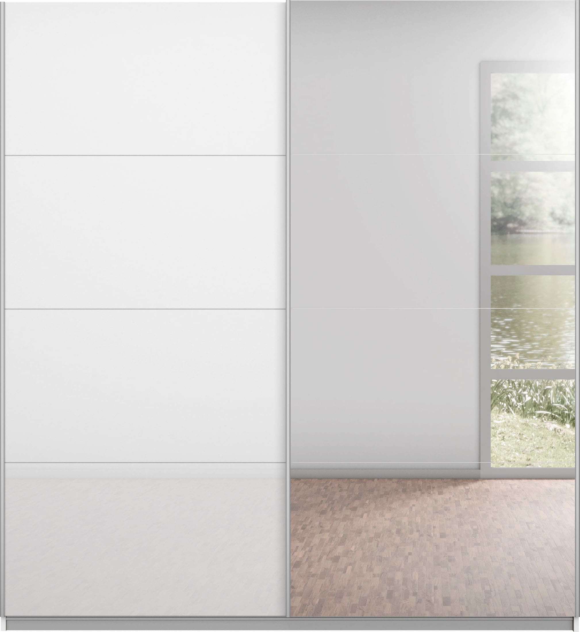 INOSIGN BY RAUCH Schwebetürenschrank »Kleiderschrank Schrank Garderobe Schlafzimmerschrank THANOS«, (in 3 verschiedenen Ausstattungen BASIC/CLASSIC/PREMIUM), Optional mit Spiegel, Metall-Griffleisten alufarben MADE IN GERMANY
