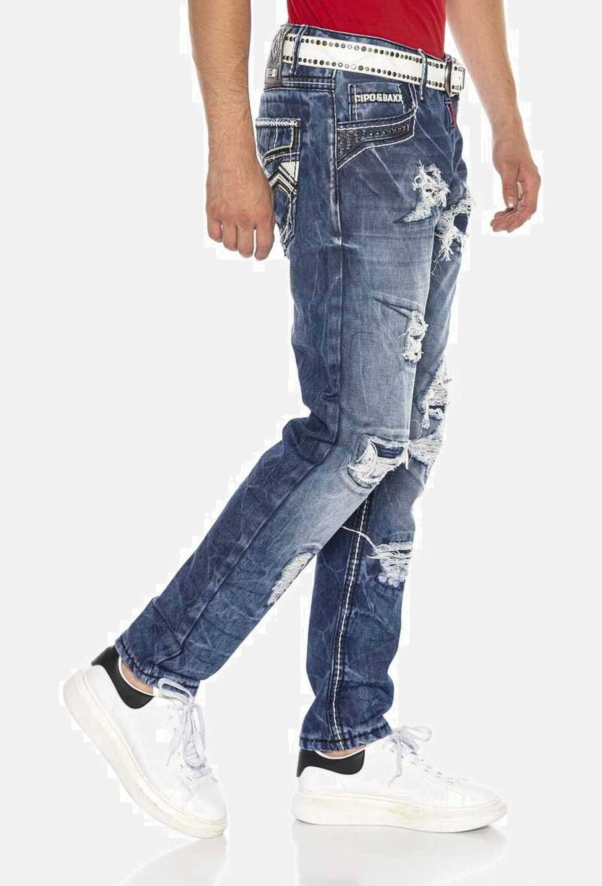 Cipo & Baxx Straight-Jeans »Cipo & Baxx Jeans DENIM« bequeme Jeans im angesagten Destroyed-Look, CD644