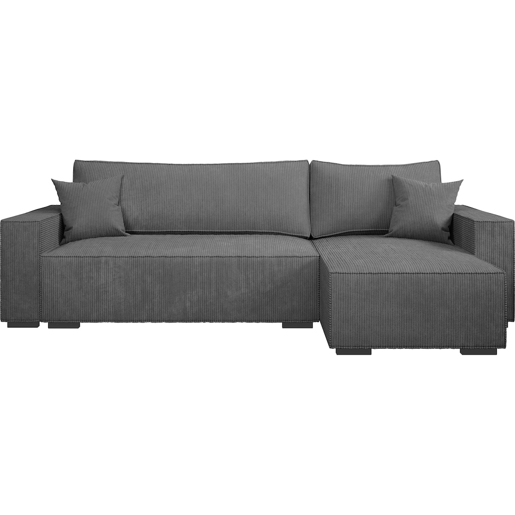 INOSIGN Ecksofa »Wylie«, Cord, Recamiere beidseitig montierbar, mit Bettfunktion und Bettkasten