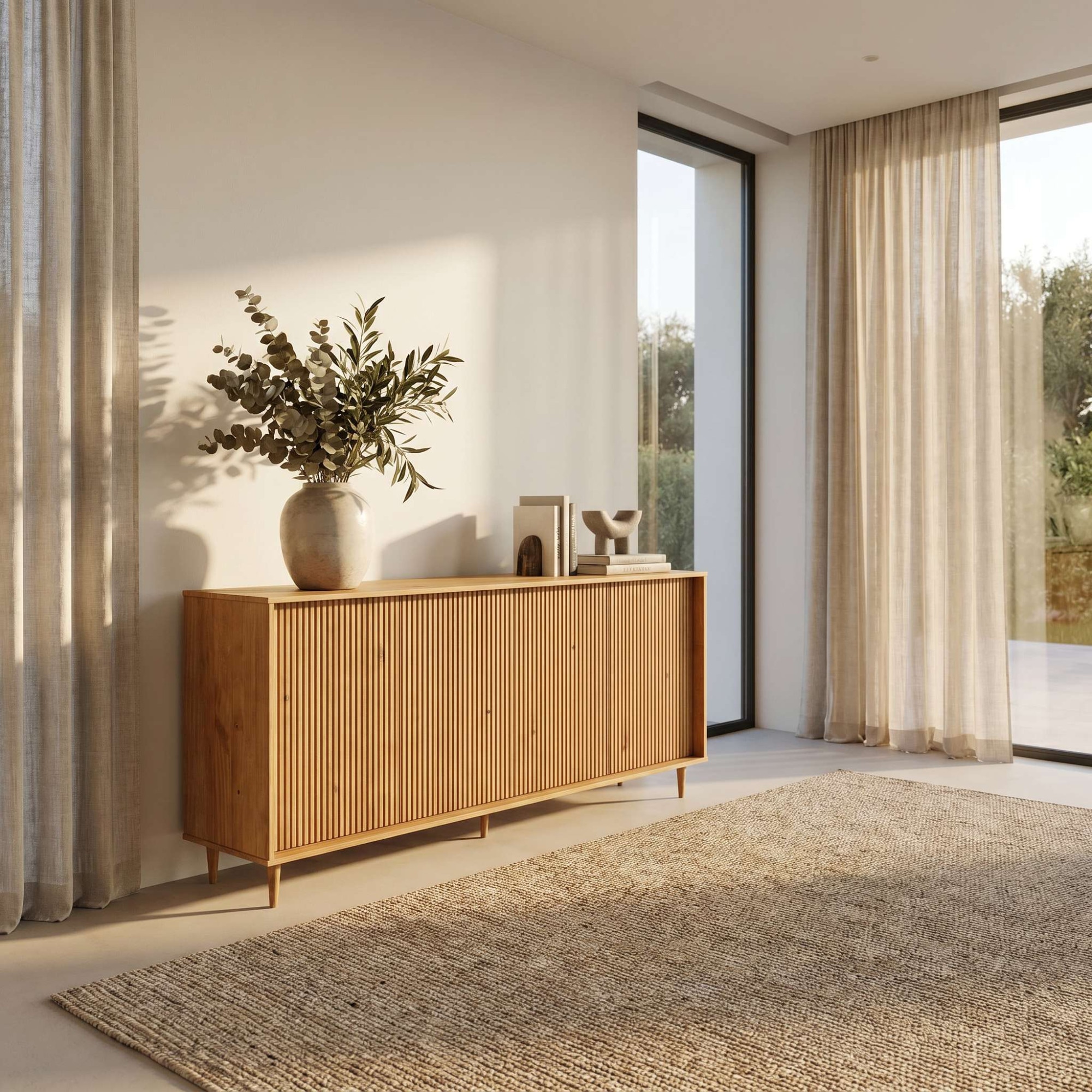 OTTO home Sideboard »Malmedy Front mit gefrästen Rillen« Kommode aus massivem Kiefernholz, Push-to-open, FSC, Breite 200 cm