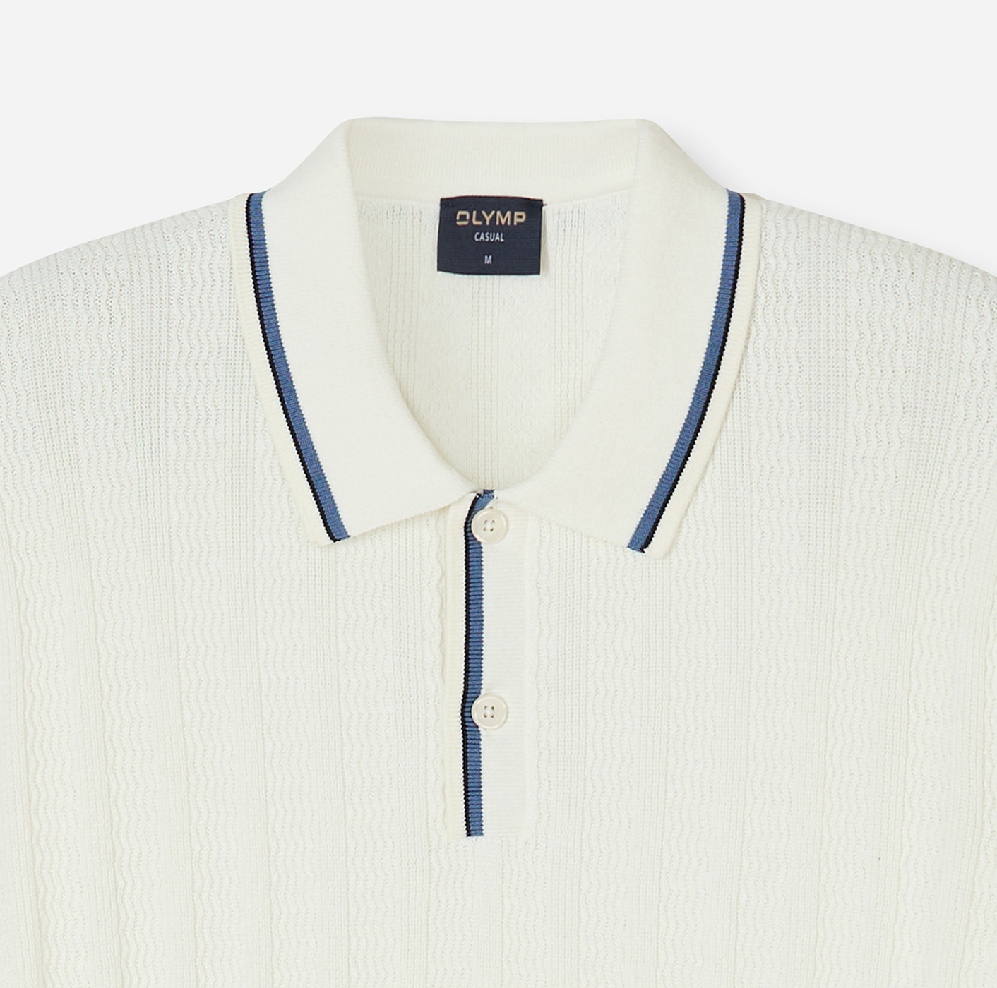 OLYMP Kurzarmshirt mit Flecht-Muster und Polokragen, Strick