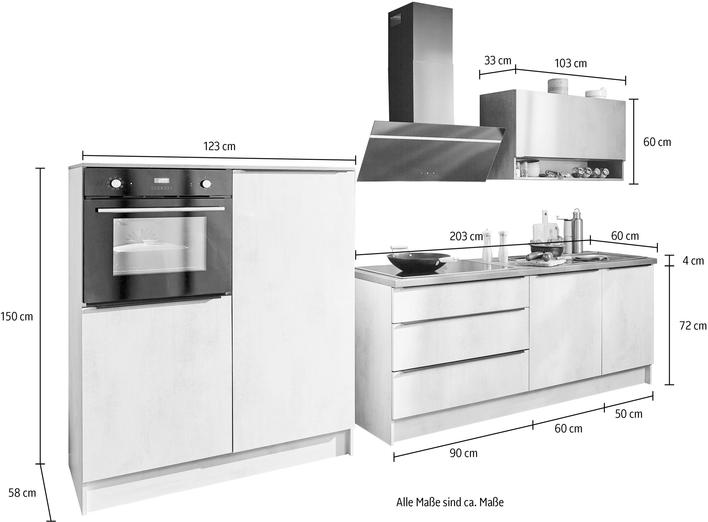 BASIC by Balculina Küchenzeile »Boston«, Breite 200 + 123 cm, wahlweise mit E-Geräten
