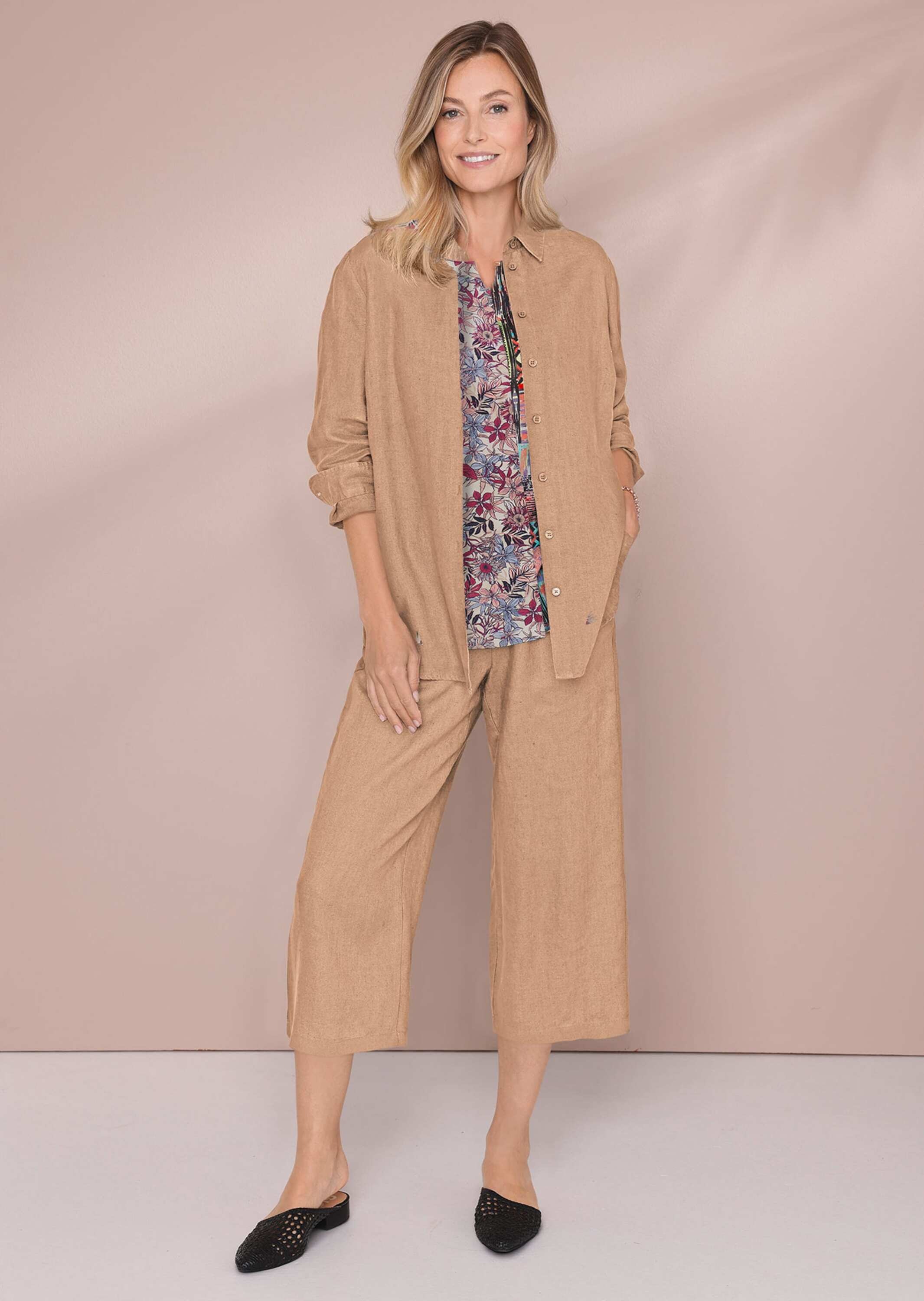 Langarmbluse GOLDNER "Kurzgröße Bequeme Damen Businessbluse", Damen, Gr. 20, beige (macchiato, melange), Obermaterial: 100% Leinen LI., normal, Sonstiges, Blusen, Ohne 3