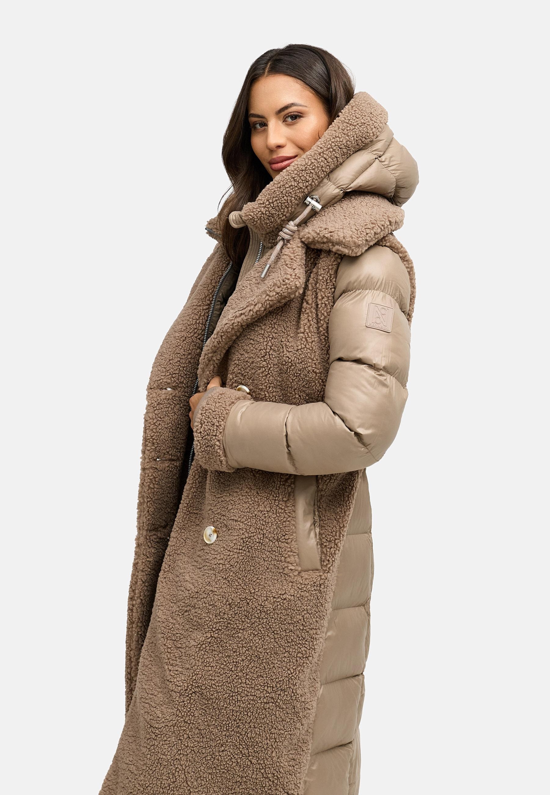 Navahoo Wintermantel »Kuscheltraum 14«, Modischer Damen Plüschmantel aus angesagtem Materialmix